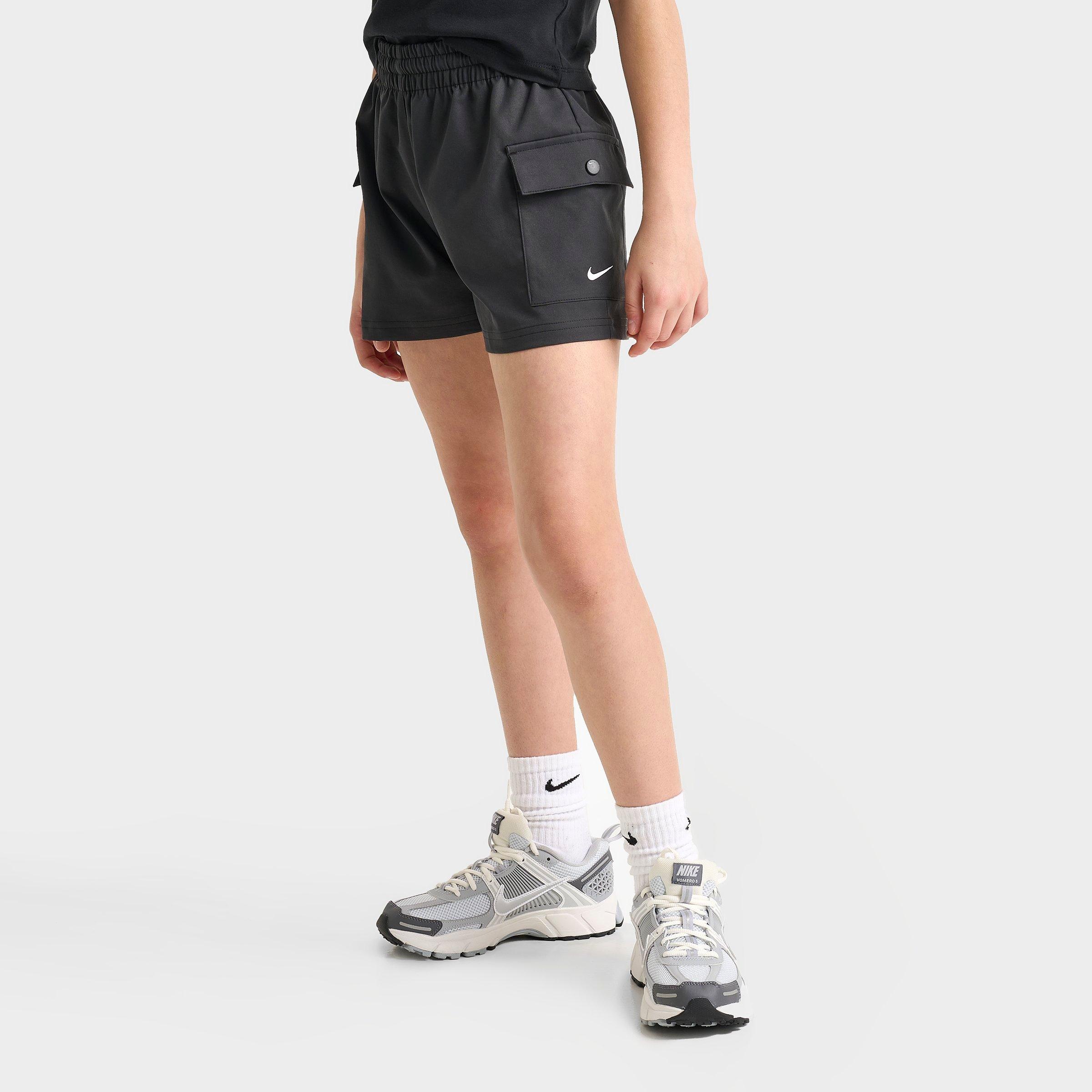 Nike Girls Sportswear Woven Cargo Shorts in Black/White Size: Small