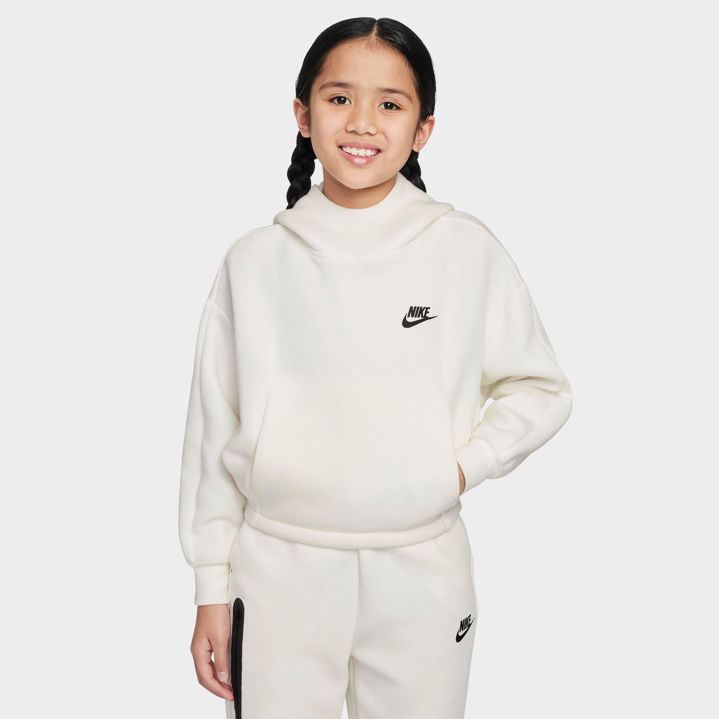 Nike Girls Sportswear Tech Fleece Oversized Hoodie in Sail/Black Size: XS