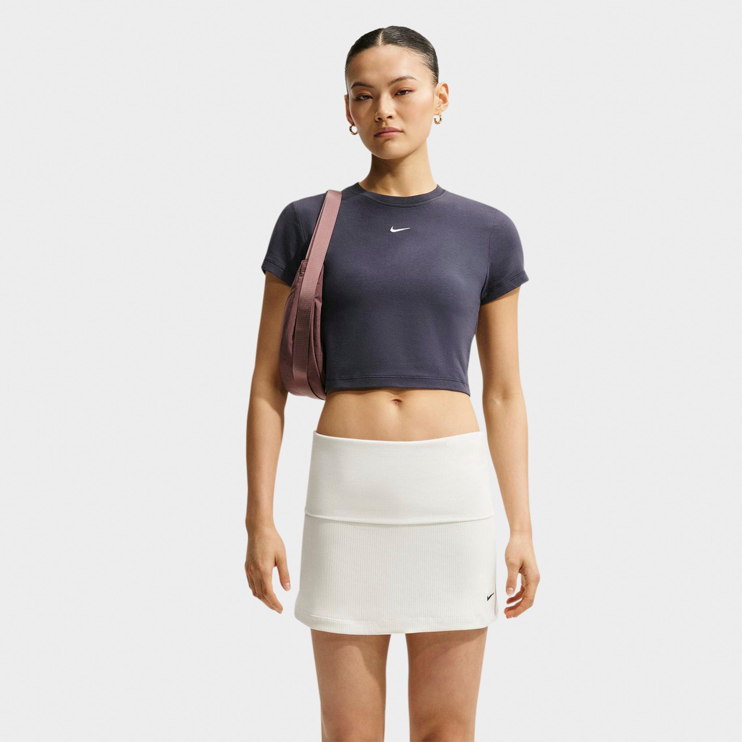 Nike Women's Sportswear Essential Slim Crop T-Shirt in Gridiron/Sail Size: XL