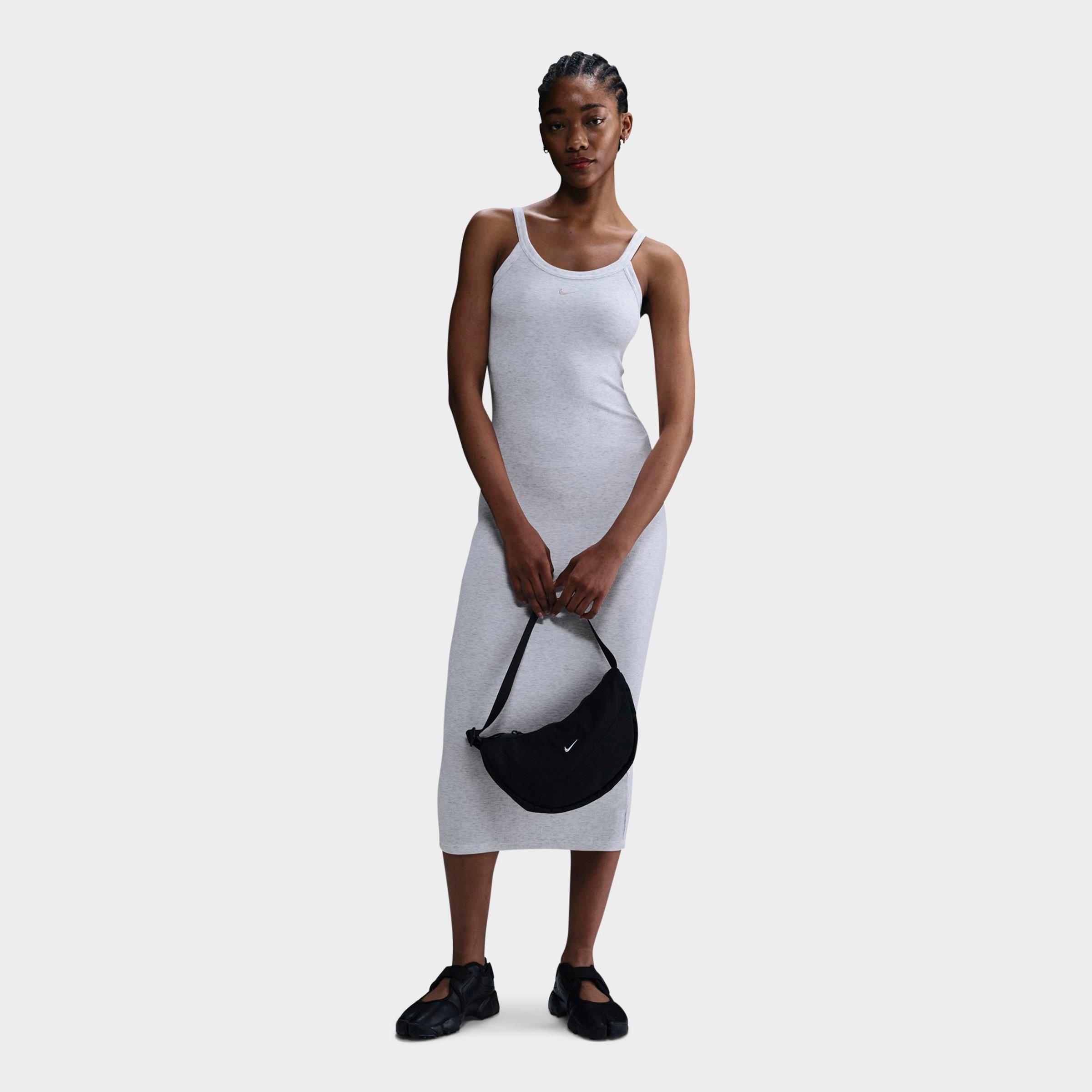 Nike Women's Sportswear Chill Knit Mini-Rib Tank Dress in BIRCH HEATHER/LT ORE Size: XS