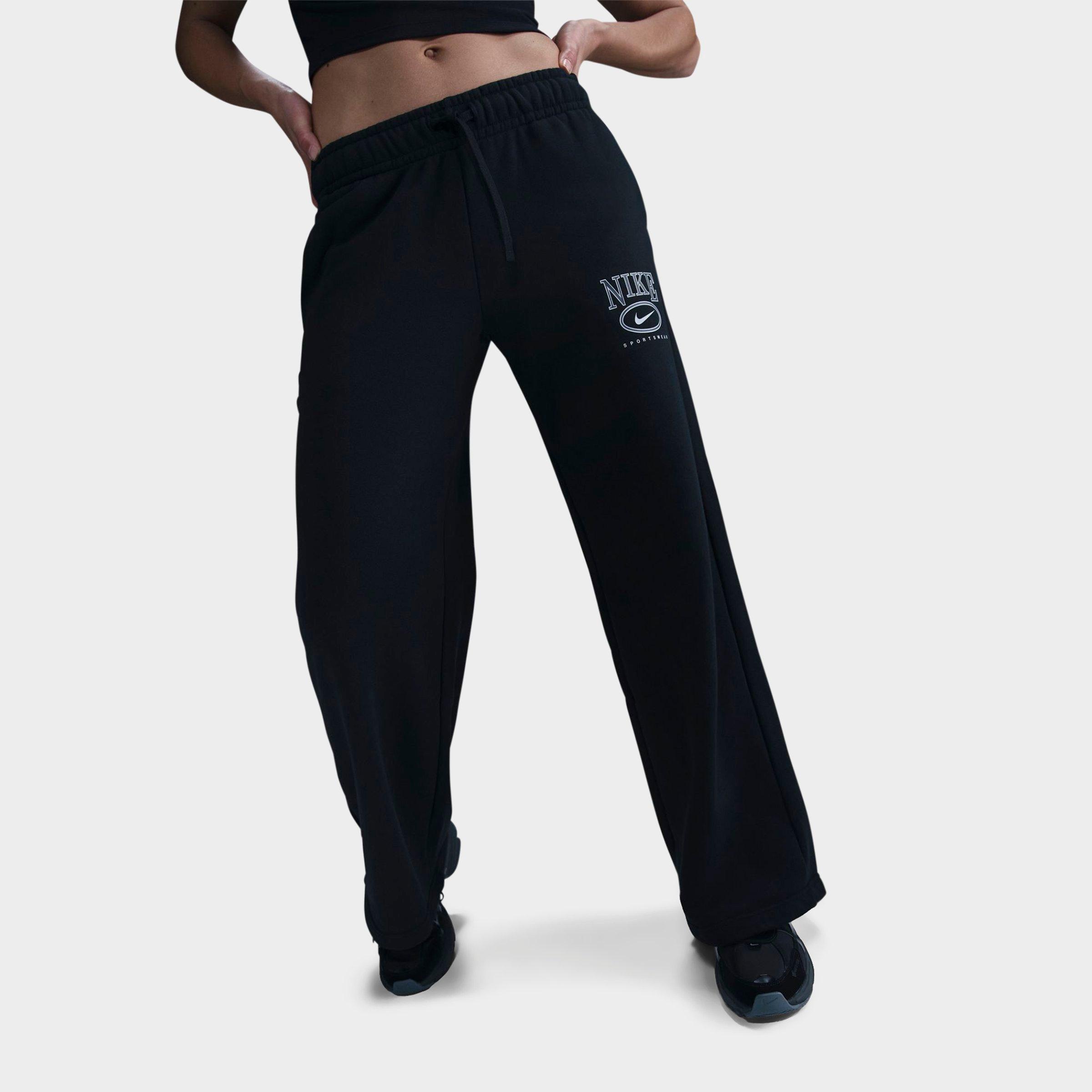 Nike Women's Sportswear Club Fleece Mid-Rise Wide-Leg Graphic Pants in Black Size: Small