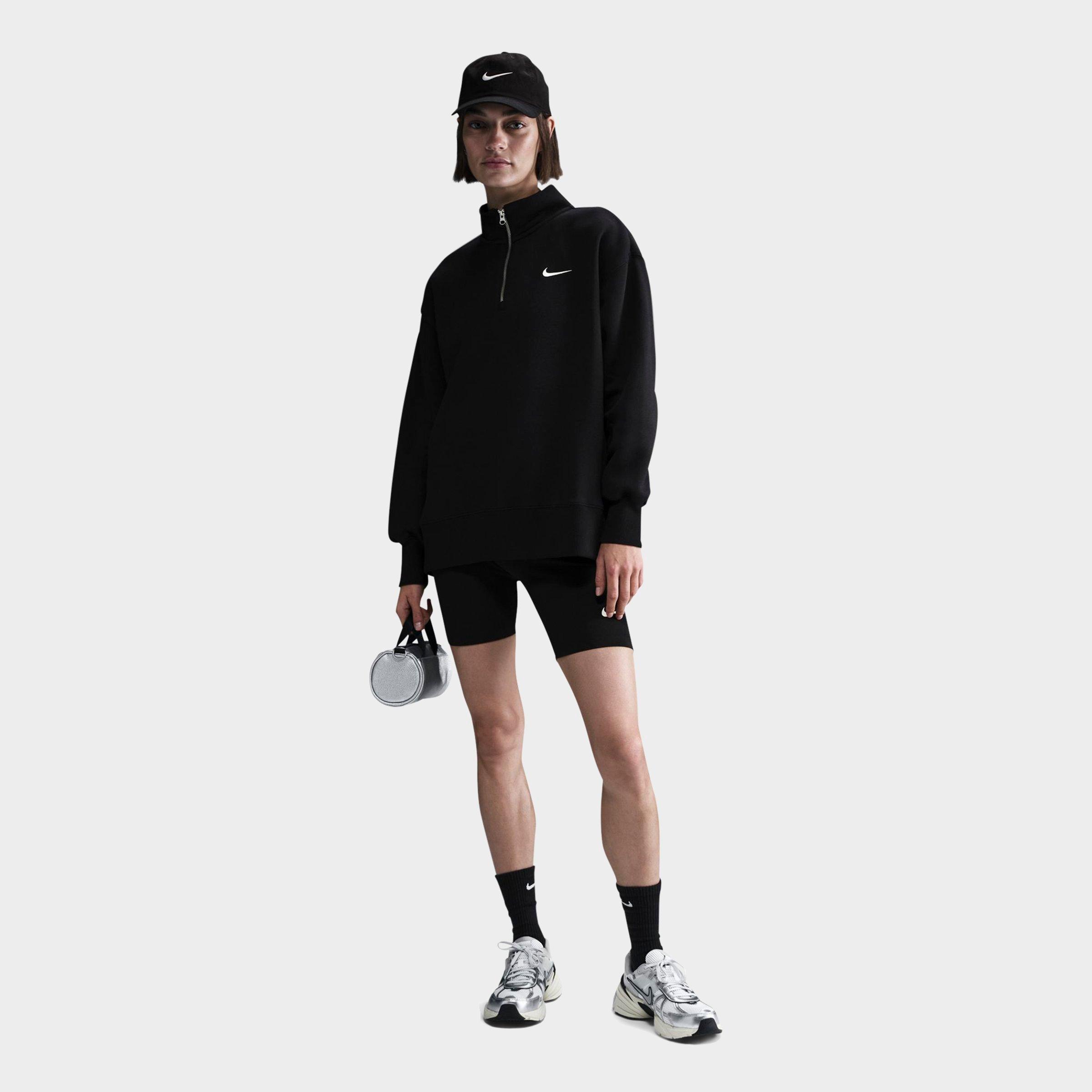Nike Women's Sportswear Phoenix Fleece Oversized Quarter-Zip Sweatshirt in BLACK/SAIL Size: XS