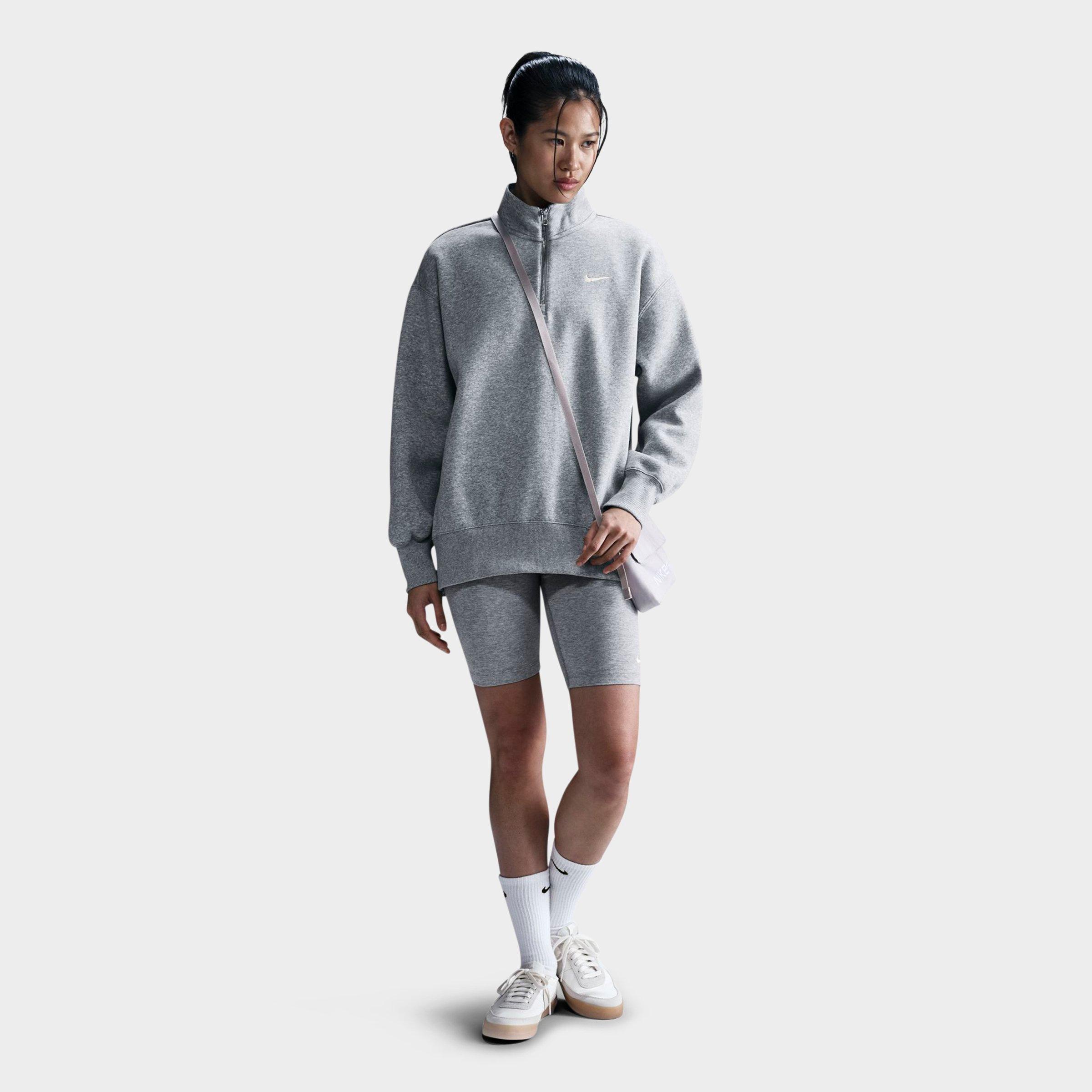 Nike Women's Sportswear Phoenix Fleece Oversized Quarter-Zip Sweatshirt in DK GREY HEATHER/SAIL Size: XS