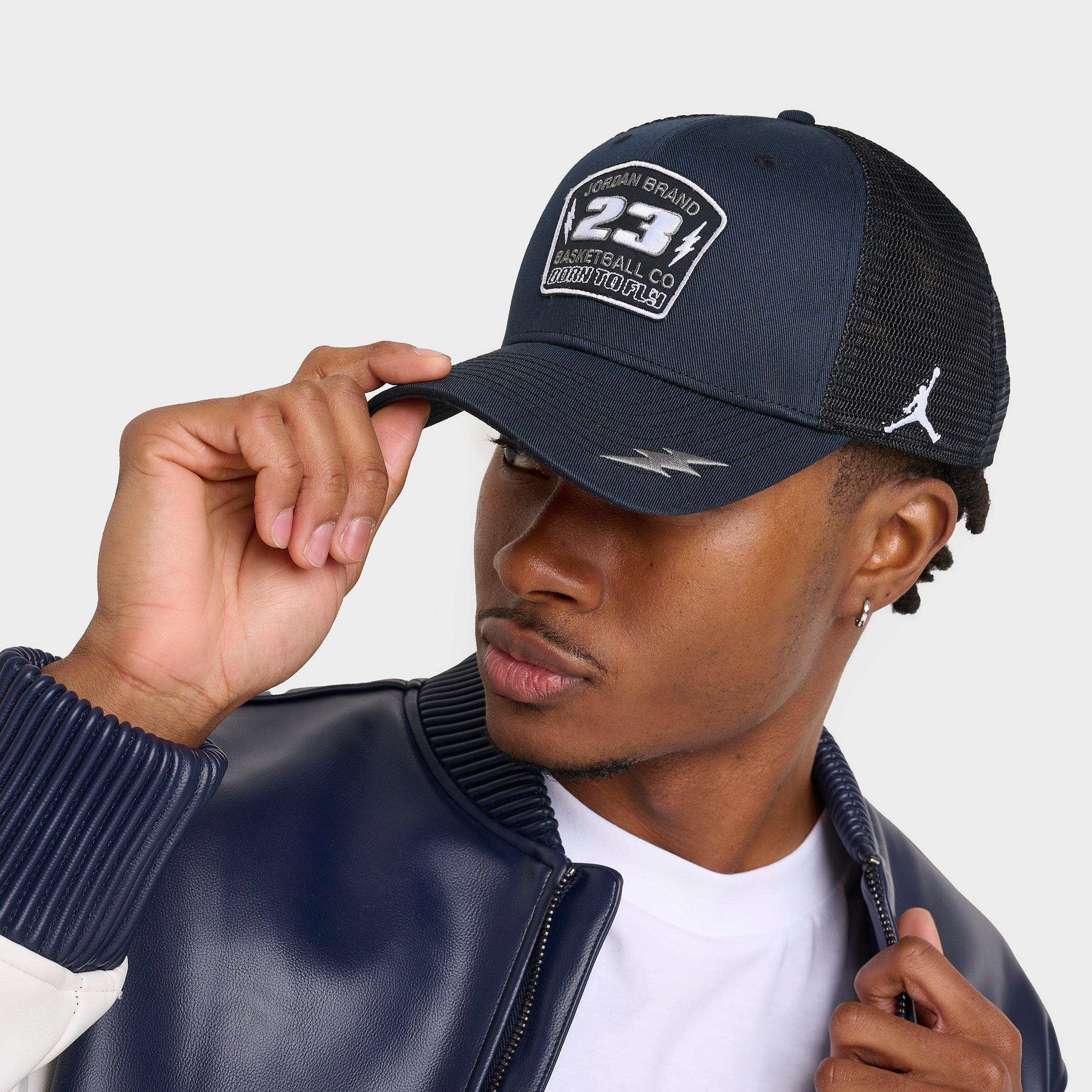 Jordan Rise Trucker Structured Snapback Hat in Navy Blue/Black/White Size: Medium/Large