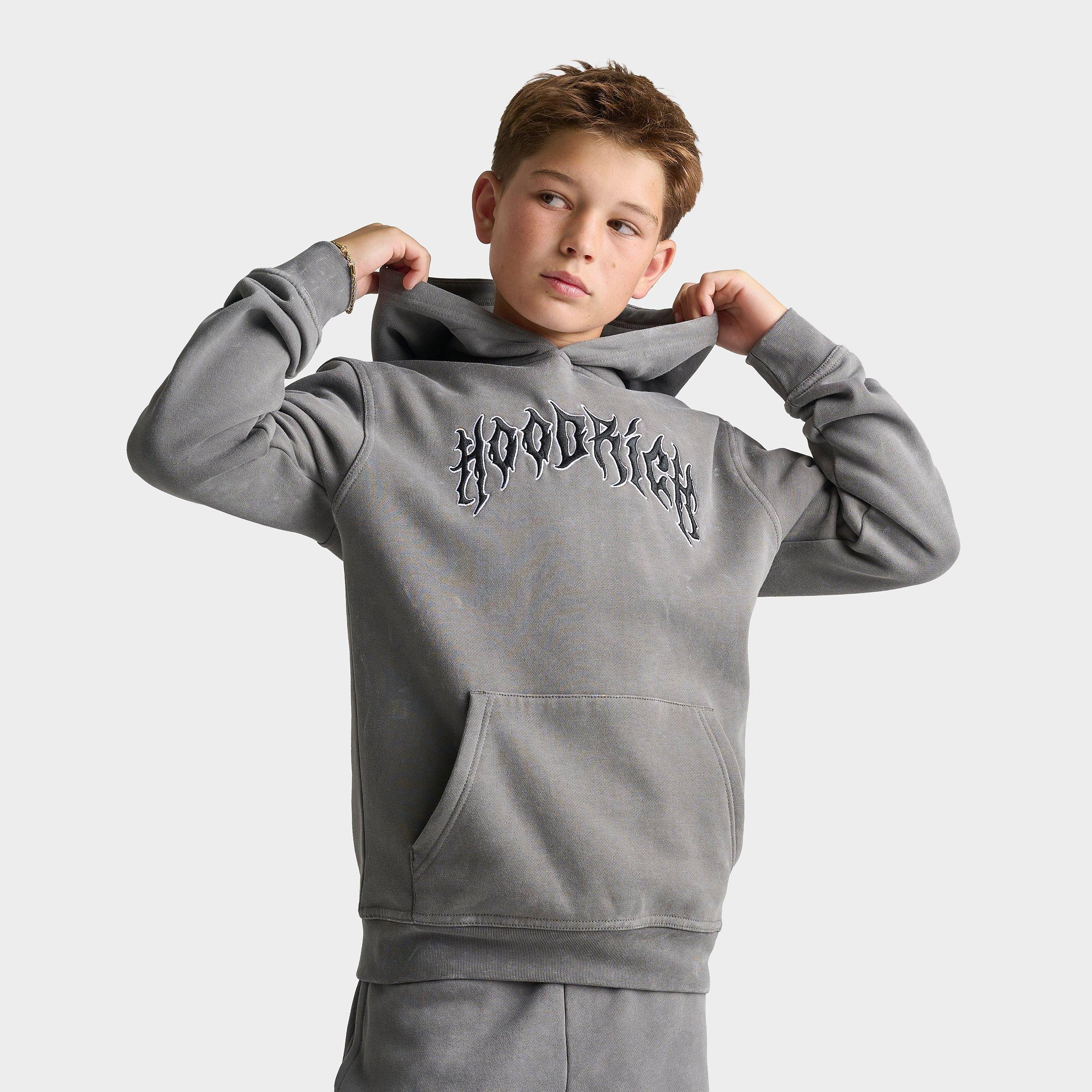 Hoodrich Big Kids Spectral Fleece Pullover Hoodie in Grey Washed Size: Medium