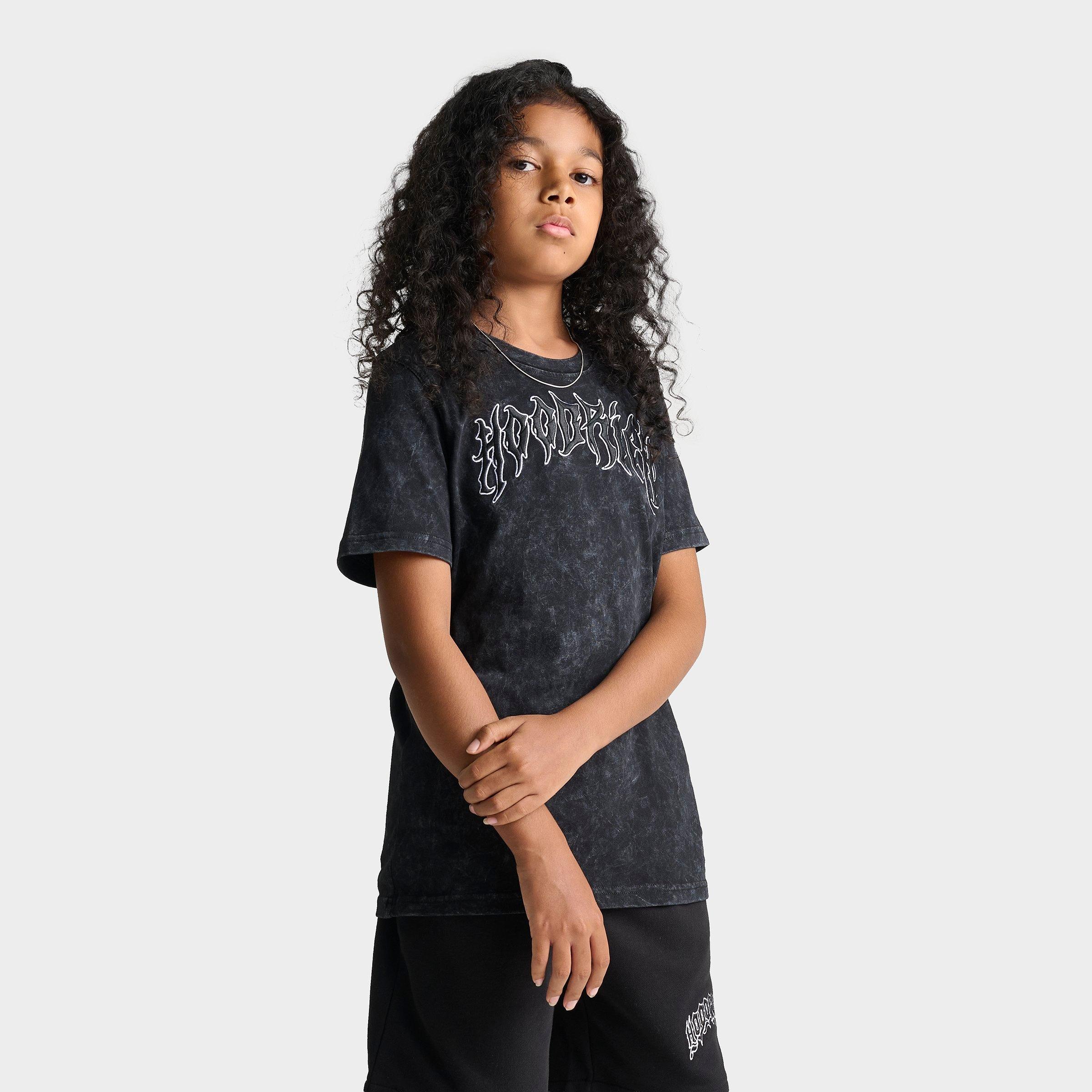 Hoodrich Big Kids Spectral Washed T-Shirt in Black Washed Size: Large