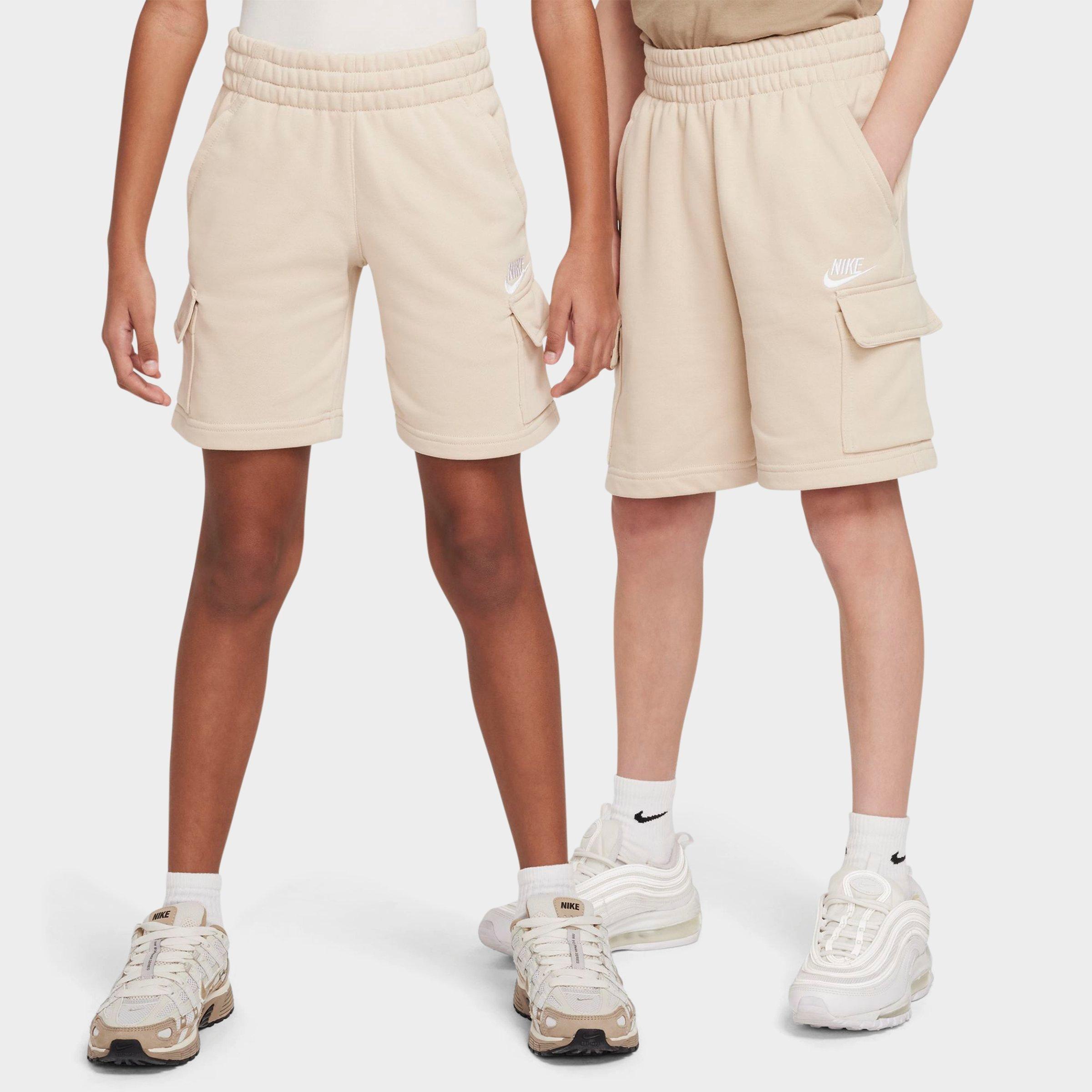 Nike Kids Sportswear Club French Terry Cargo Shorts in Sanddrift/White Size: Medium