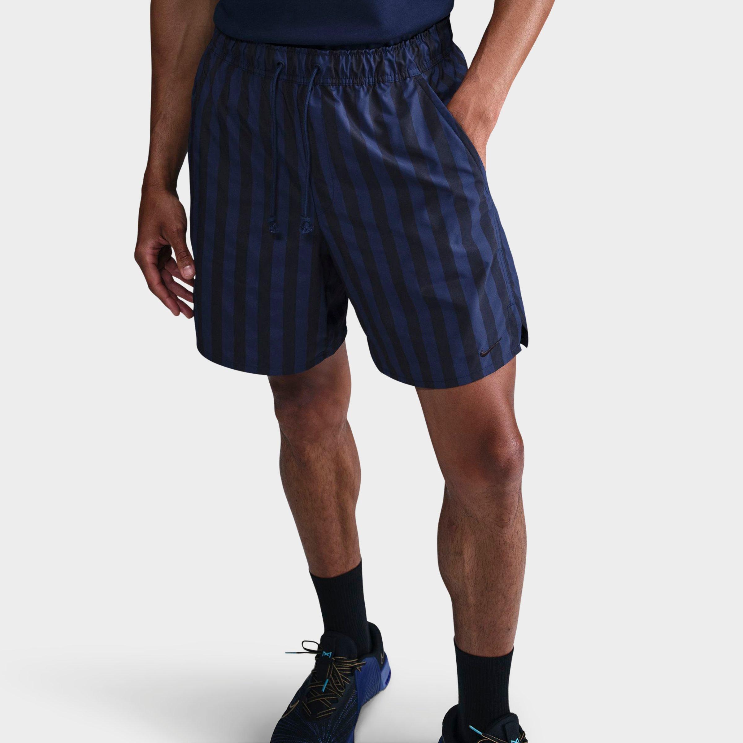 Nike Men's Unlimited Dri-FIT Striped 7" Unlined Versatile Shorts in Black/Blue Void/Black Size: Small