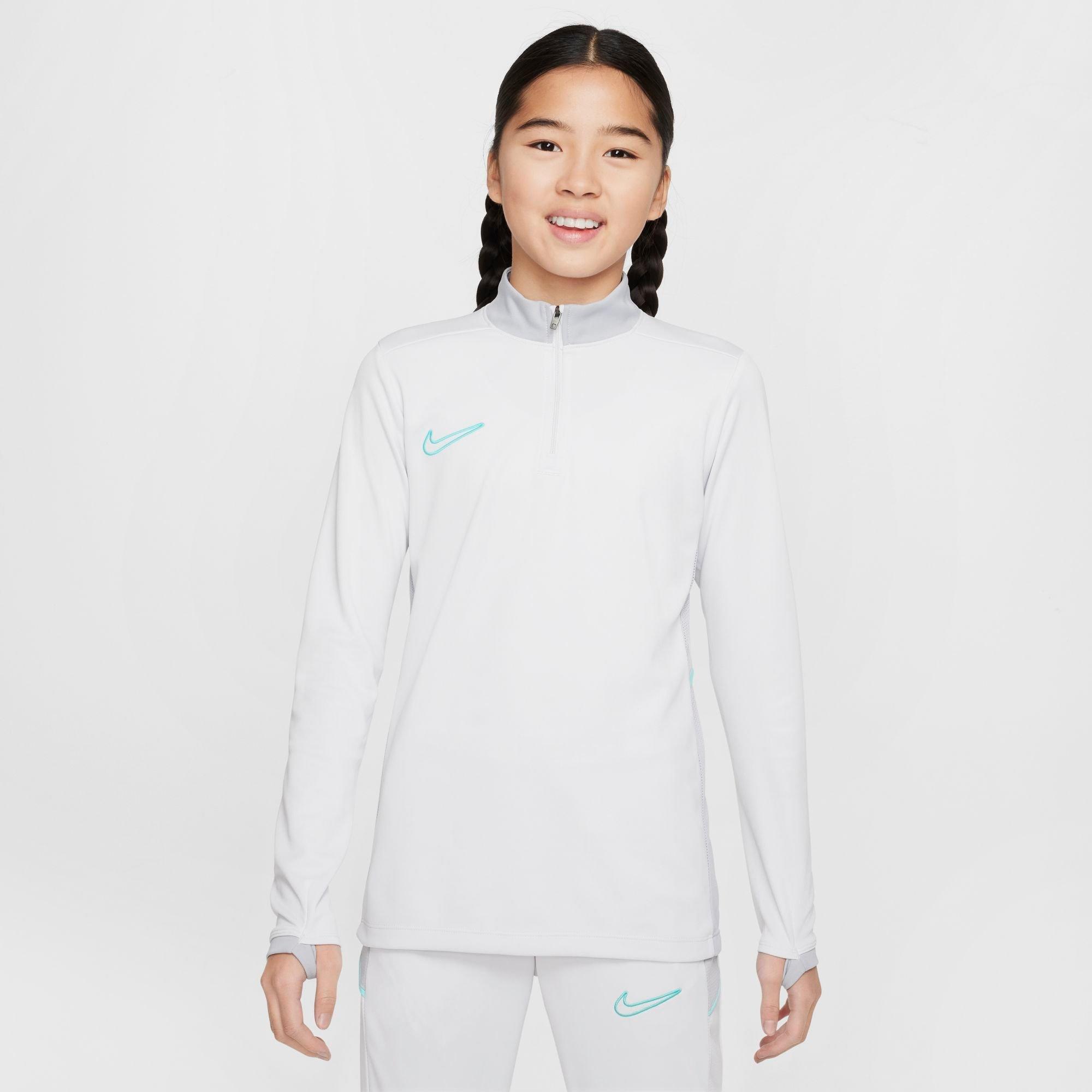 Nike Kids Academy Dri-FIT Quarter-Zip Soccer Drill Top in Photon Dust/Light Smoke Grey/Dynamic Turquoise Size: Large