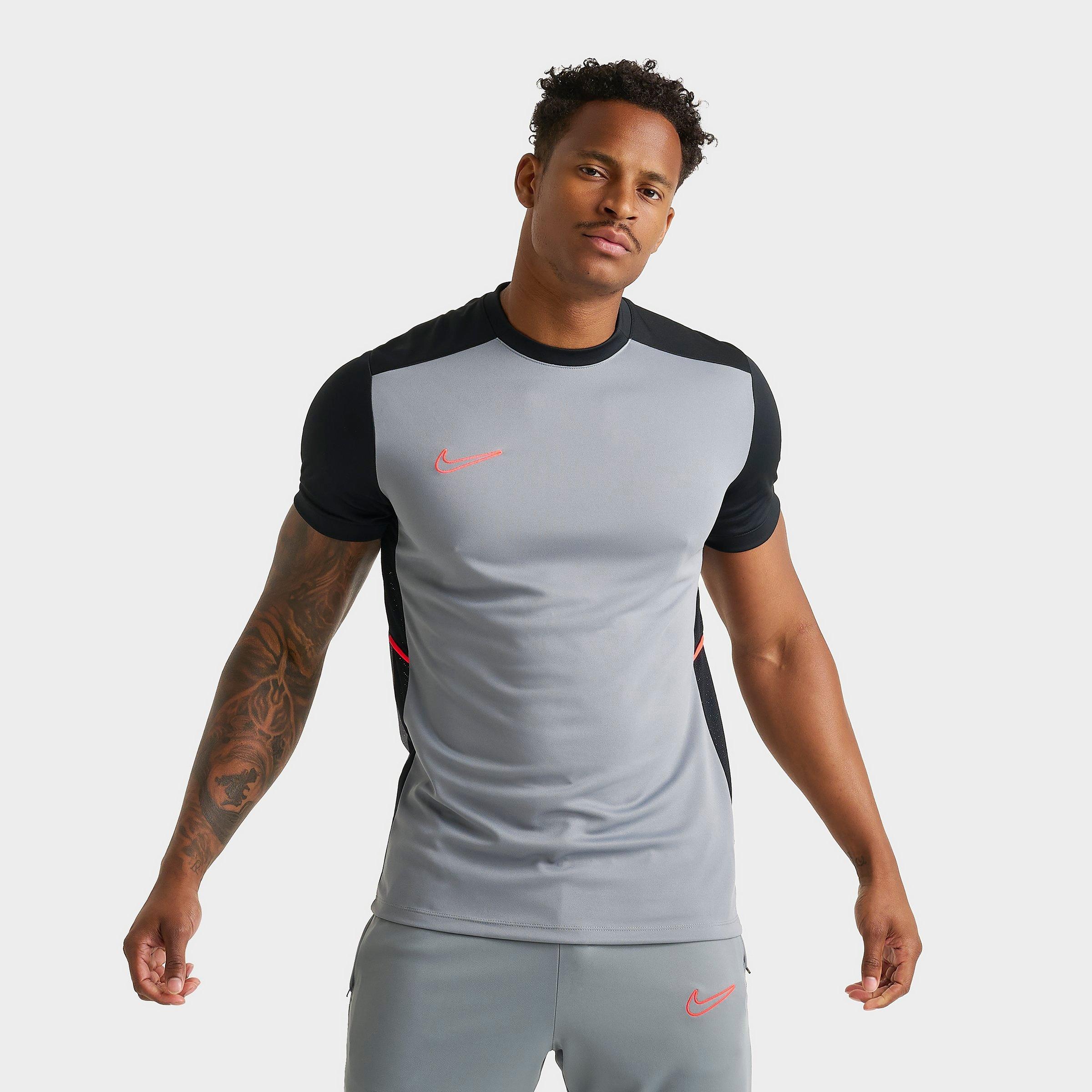 Nike Men's Academy Dri-FIT Soccer Top in Cool Grey/Black/Bright Crimson Size: Small