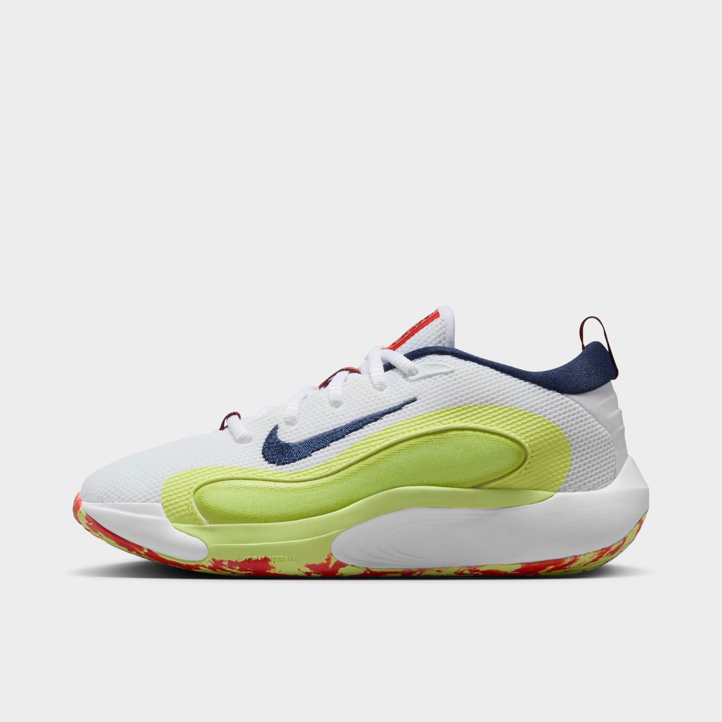 Nike Big Kids IsoFly Basketball Shoes in White/Limelight/Light Lemon Twist Size: 3.5