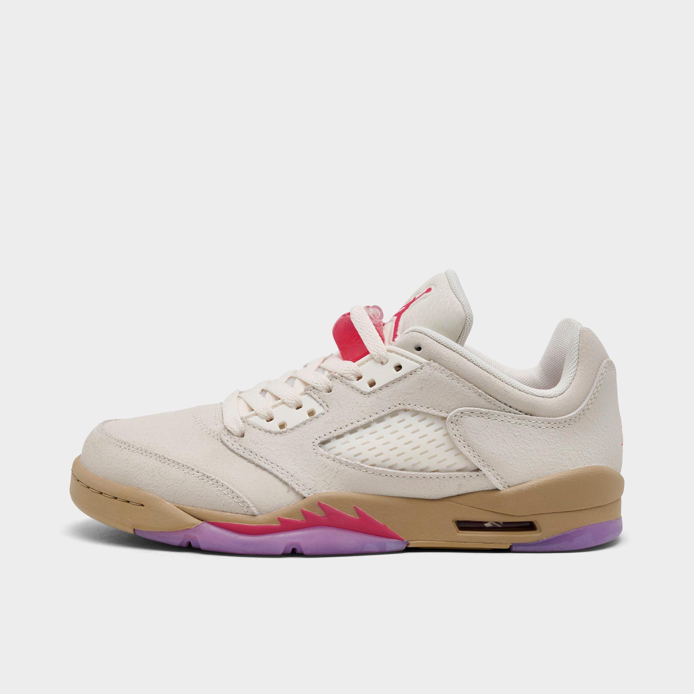 Jordan Big Kids Air Retro 5 Low Basketball Shoes in Pale Ivory/Fusion Red/Desert Size: 4