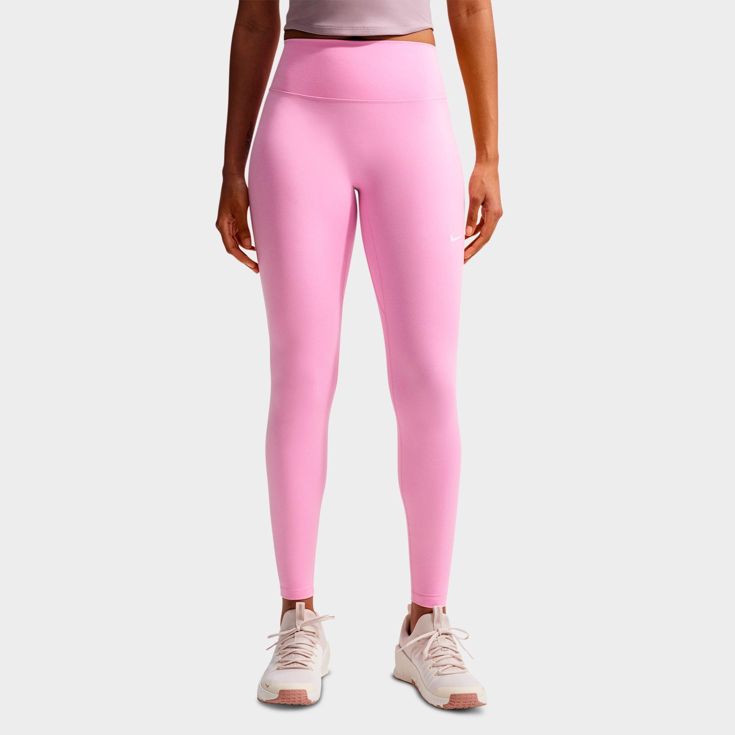 Nike Women's One Seamless Front High-Waisted Full-Length Leggings in Pink Rise/White Size: Medium