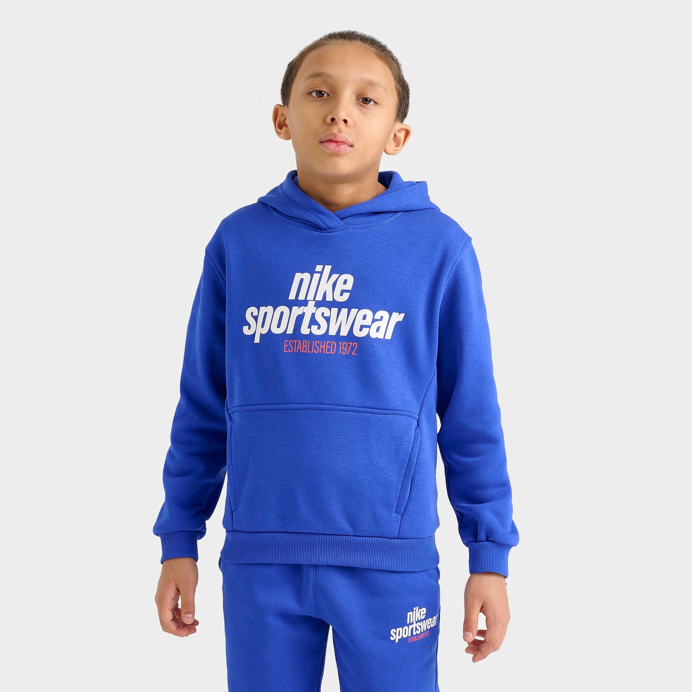 Nike Kids Sportswear Club Fleece Pullover Hoodie in Game Royal/Safety Orange/White Size: Large