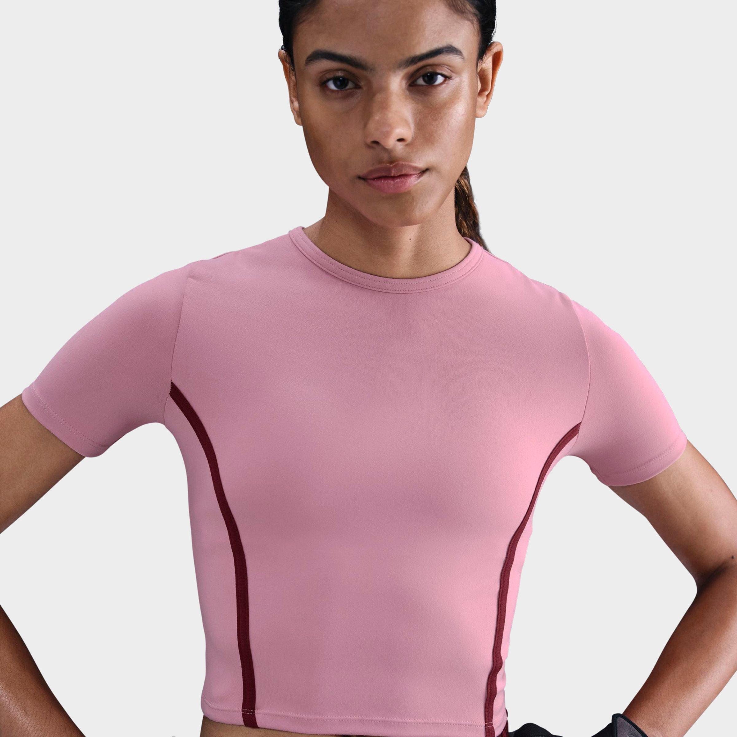 Nike Women's One Dri-FIT Short-Sleeve Fitted T-Shirt in ELEMENTAL PINK/DKTMR Size: XS