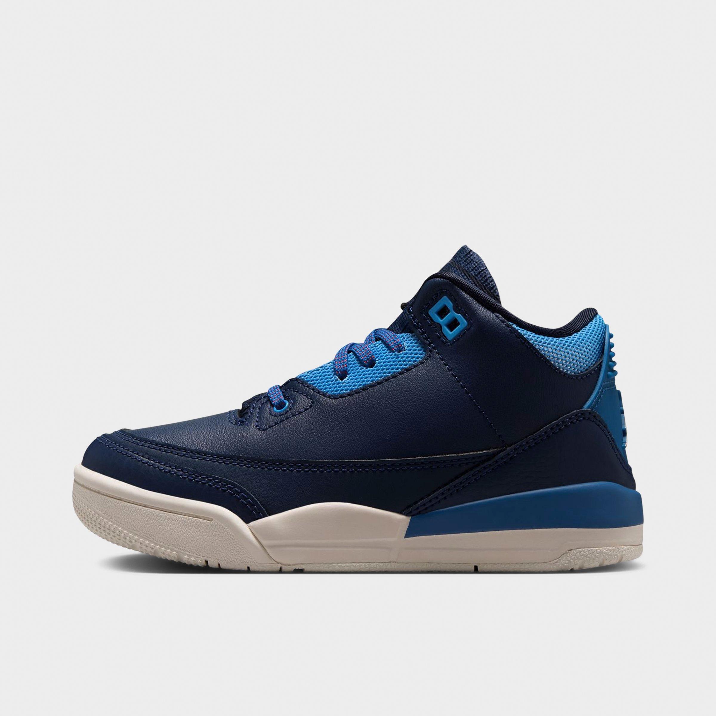 Jordan Little Kids Air Retro 3 Basketball Shoes in Obsidian/Track Red/Chalk Size: 11.0
