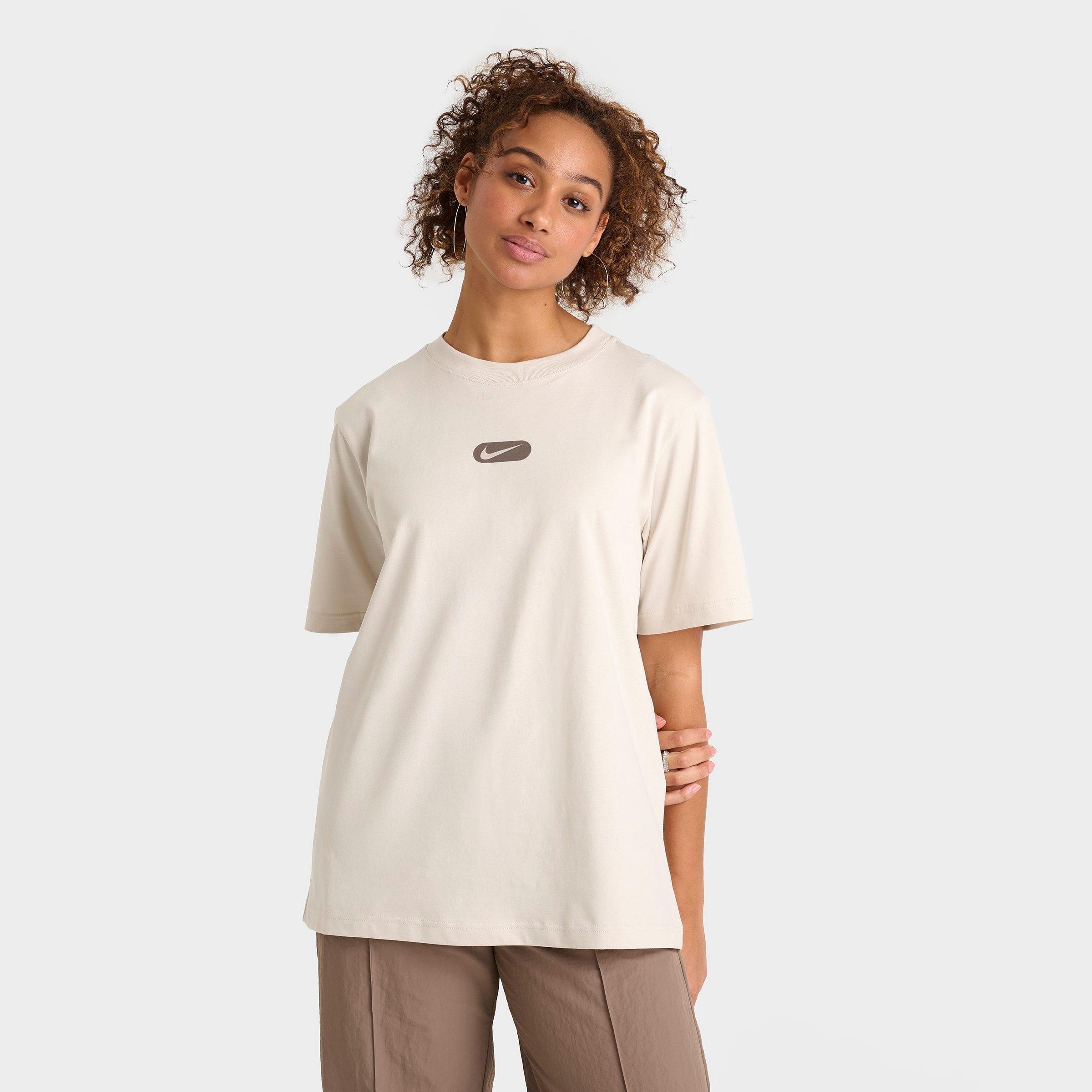 Nike Women's Sportswear Oversized Swoosh T-Shirt in Light Ore/Mink Size: XS