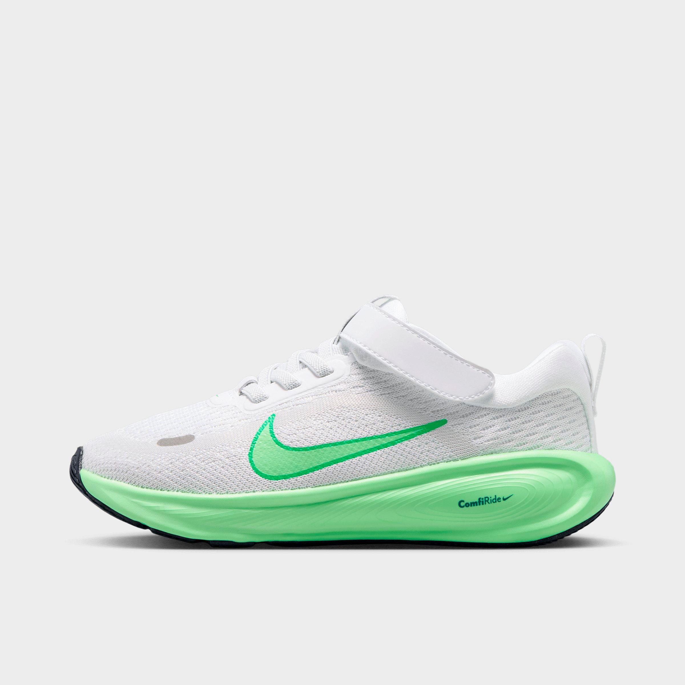 Nike Little Kids Stellar Ride Stretch Lace Running Shoes in White/Photon Dust/Green Spark Size: 10.5