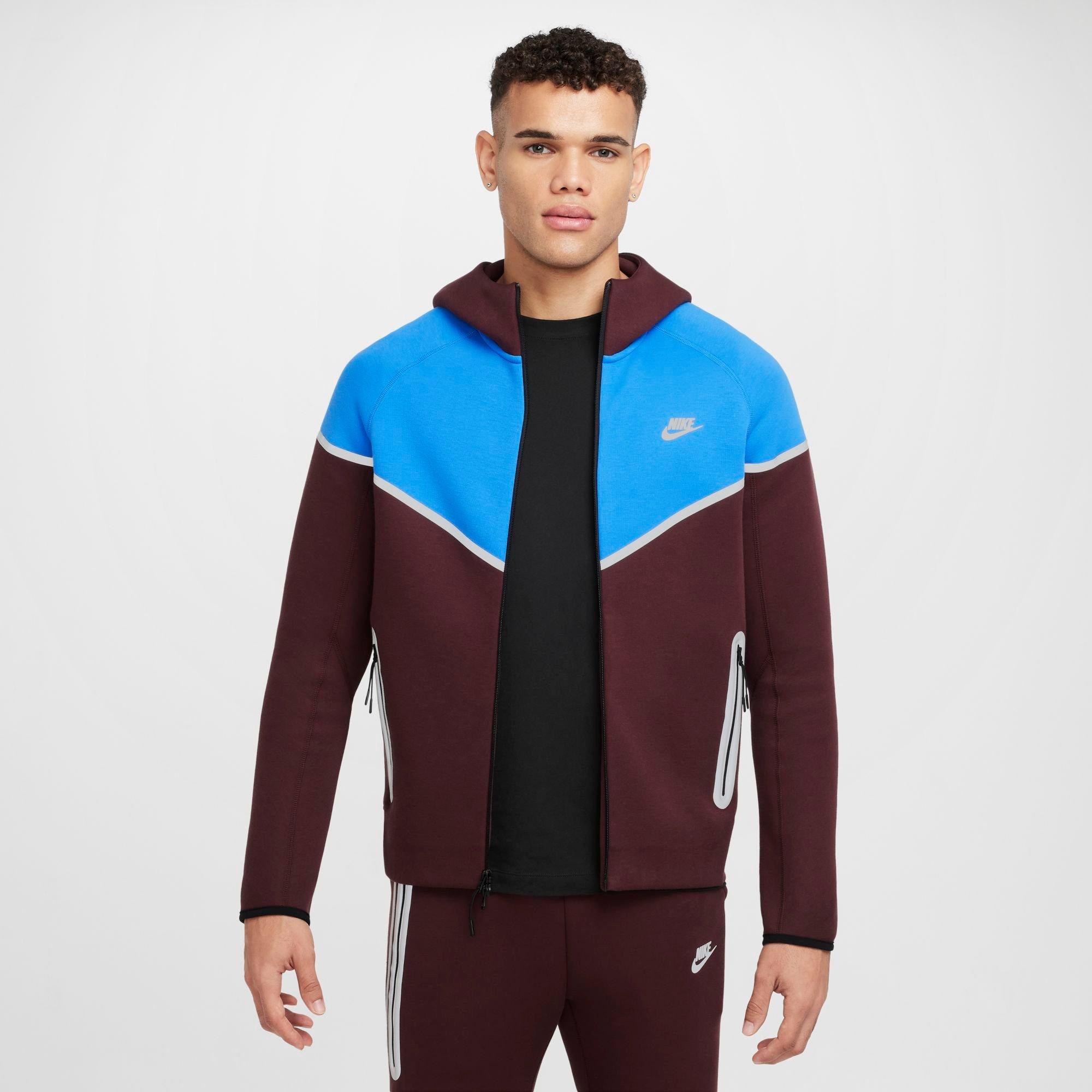 Nike Men's Sportswear Tech Fleece Reflective Full-Zip Hoodie in Burgundy Crush/Light Photo Blue Size: 2XL