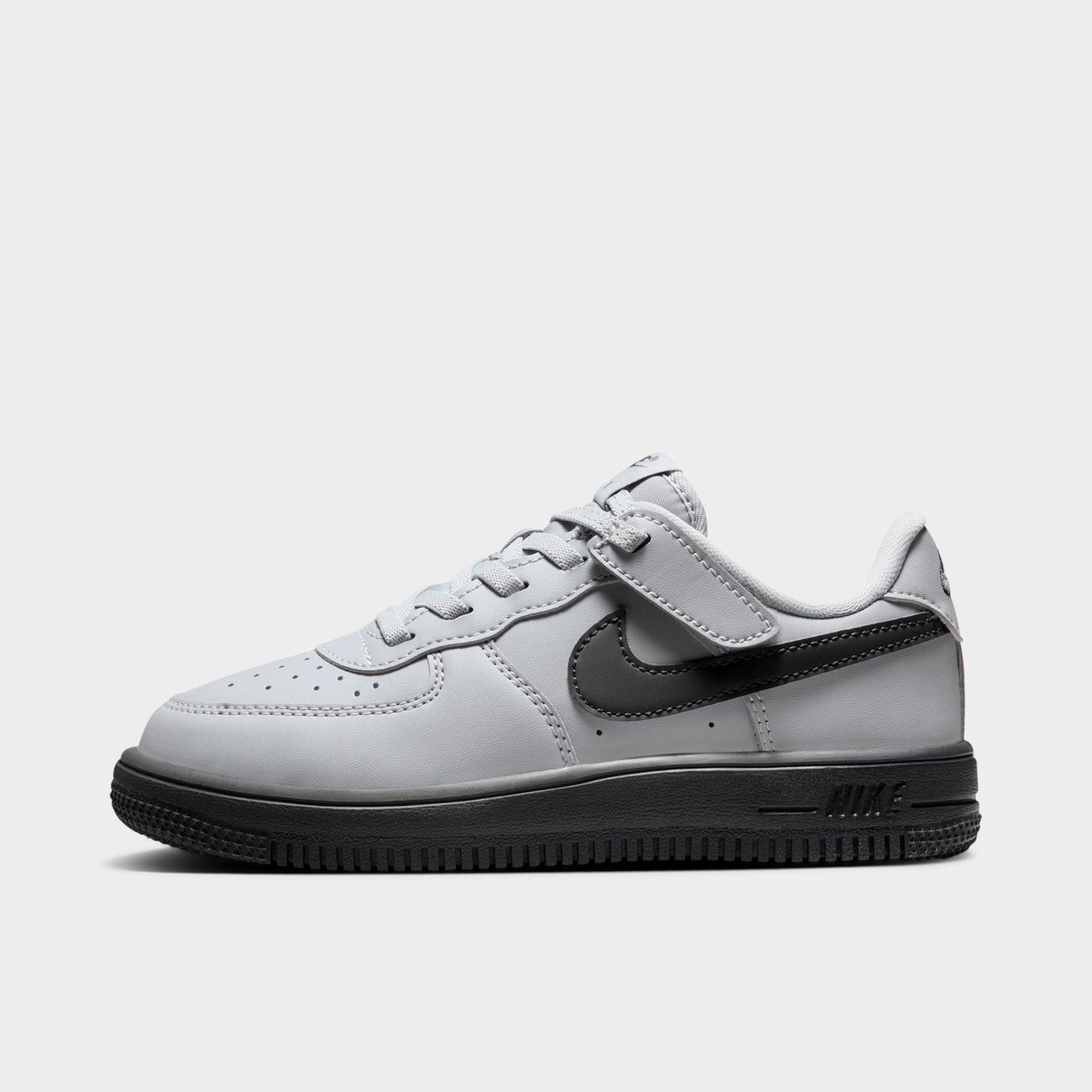 Nike Little Kids Force 1 Low EasyOn Stretch Lace Casual Shoes (8C-3Y) in Wolf Grey/Dark Smoke Grey