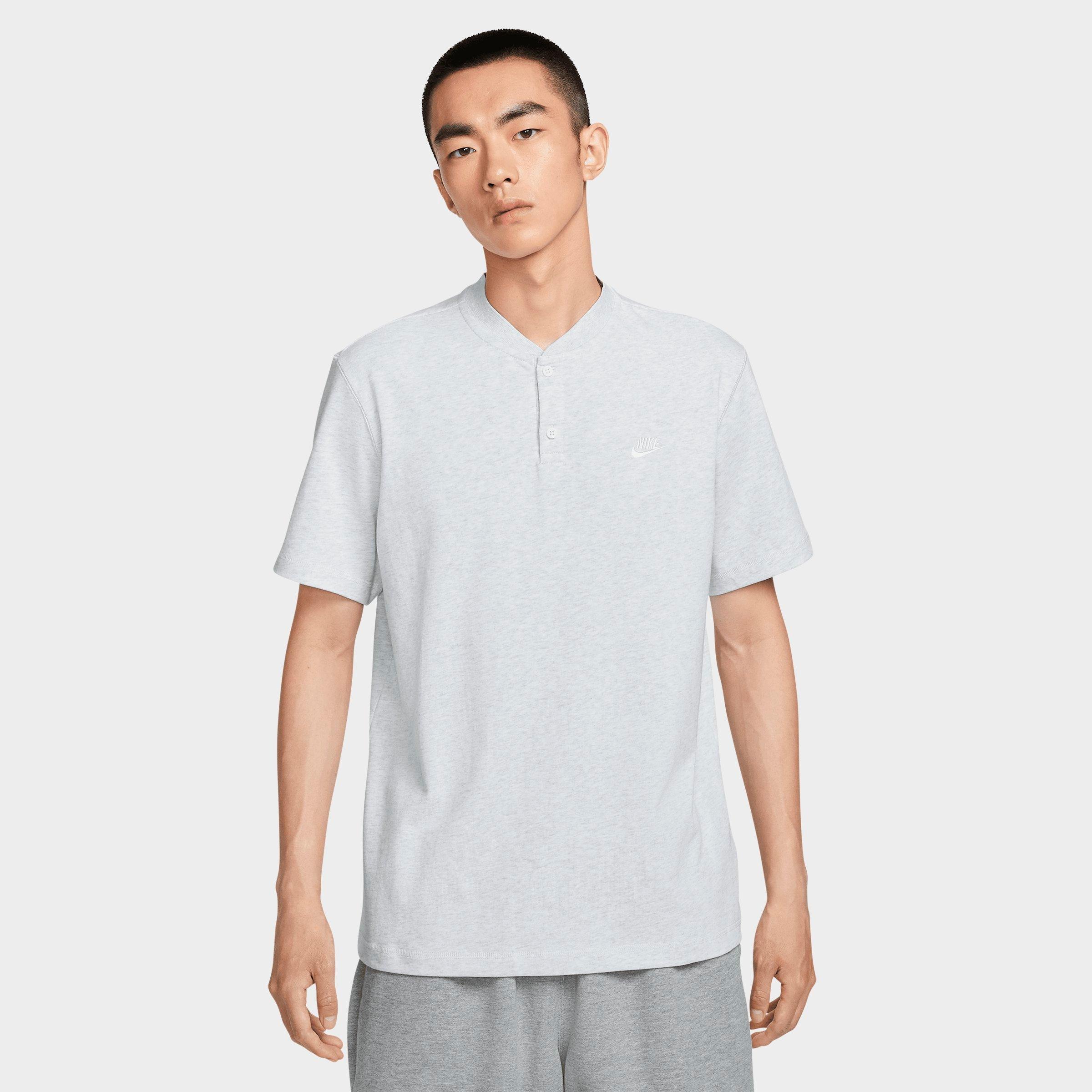 Nike Men's Club Short-Sleeve Henley Shirt in Birch Heather/White Size: Small