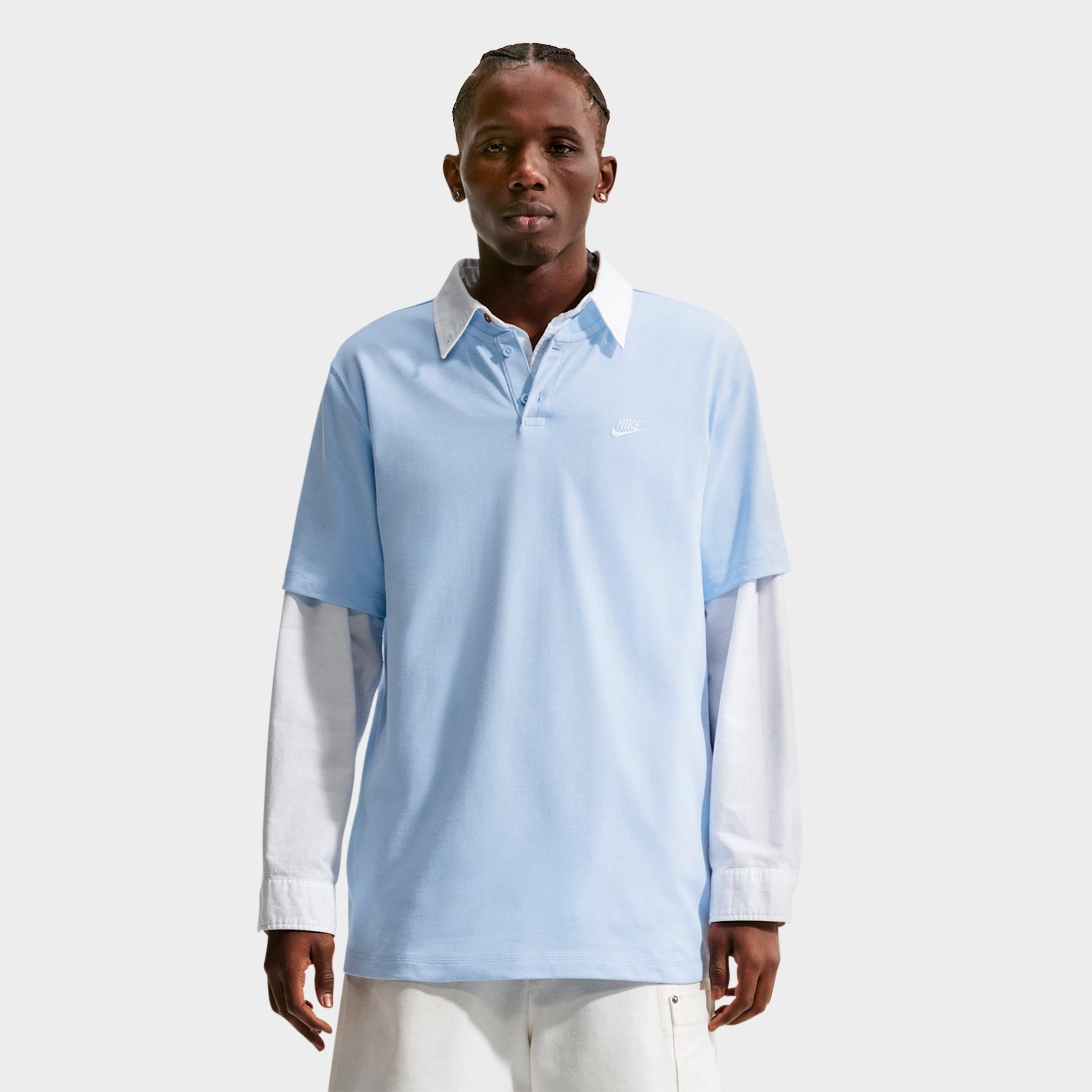 Nike Men's Club Short-Sleeve Henley Shirt in Hydrogen Blue/Hydrogen Blue/White Size: Large