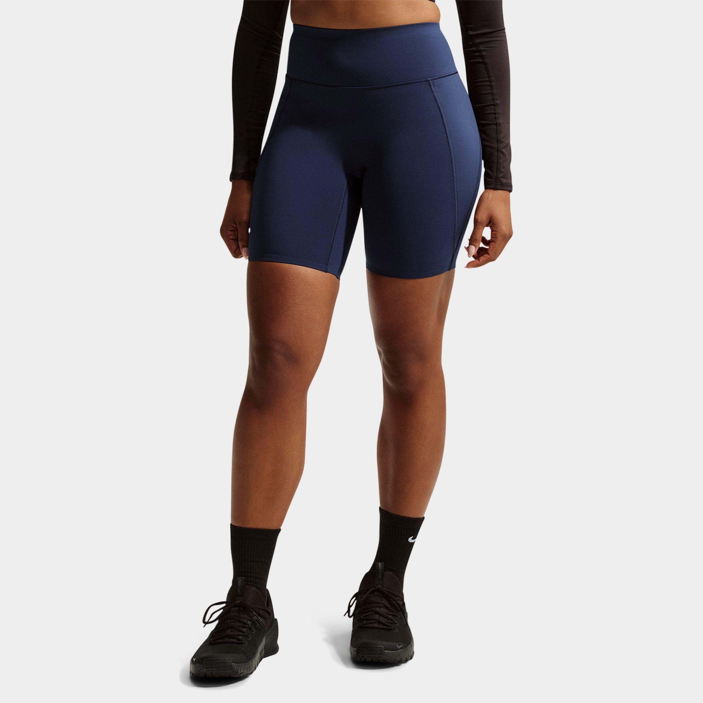 Nike Women's Universa High-Waisted 8" Biker Shorts (With No Front Seam) in Midnight Navy/Dark Obsidian Size: Large