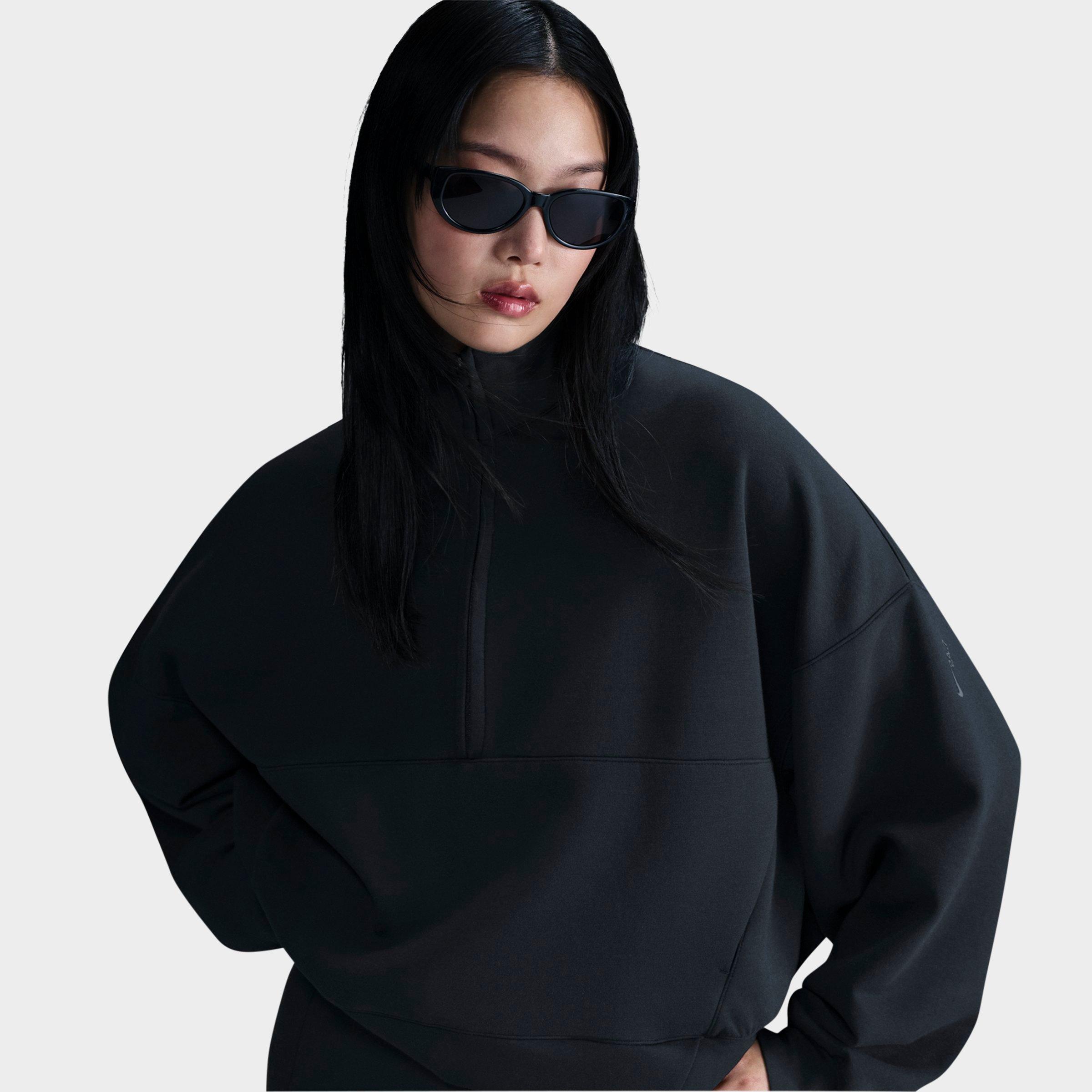 Nike Women's 24/7 ImpossiblySoft Dri-FIT Oversized Half-Zip Top in BLACK/DK SMOKE GREY Size: XS