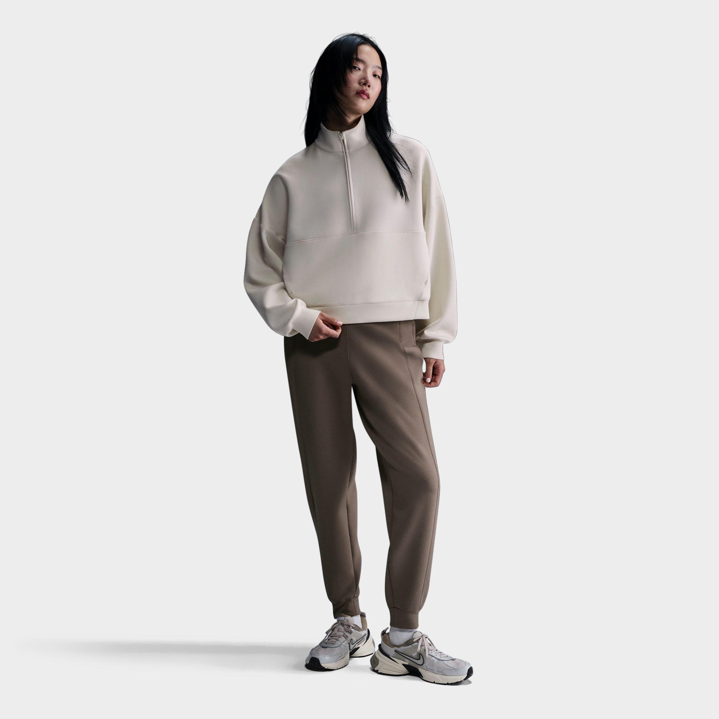 Nike Women's 24/7 ImpossiblySoft Dri-FIT Oversized Half-Zip Top in LT OREWOOD BRN/LT IR Size: XS