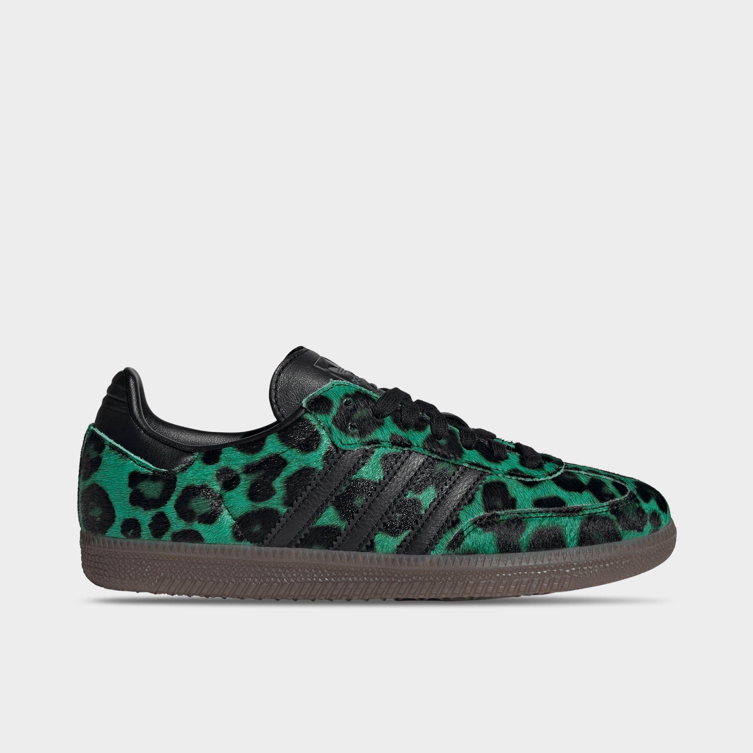 adidas Womens Originals Samba OG Tonal Leopard Print Casual Shoes in Semi Screaming Green/Core Black/Gold Metallic Size: 6.0