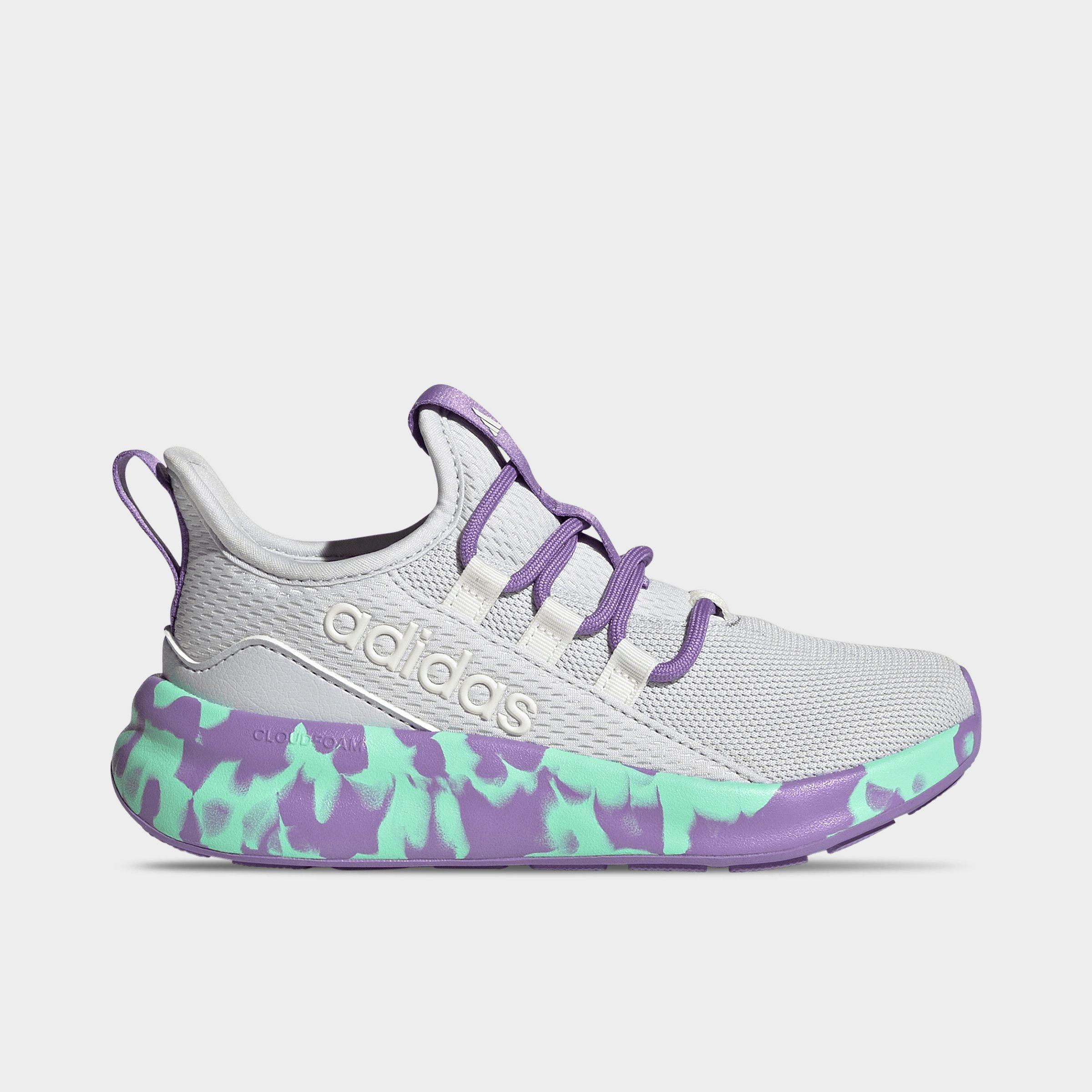 adidas Little Kids and Big Kids Lite Racer Adapt 8.0 Stretch Lace Casual Shoes in Dash Grey/Violet Fusion/Pulse Mint Size: 12.5