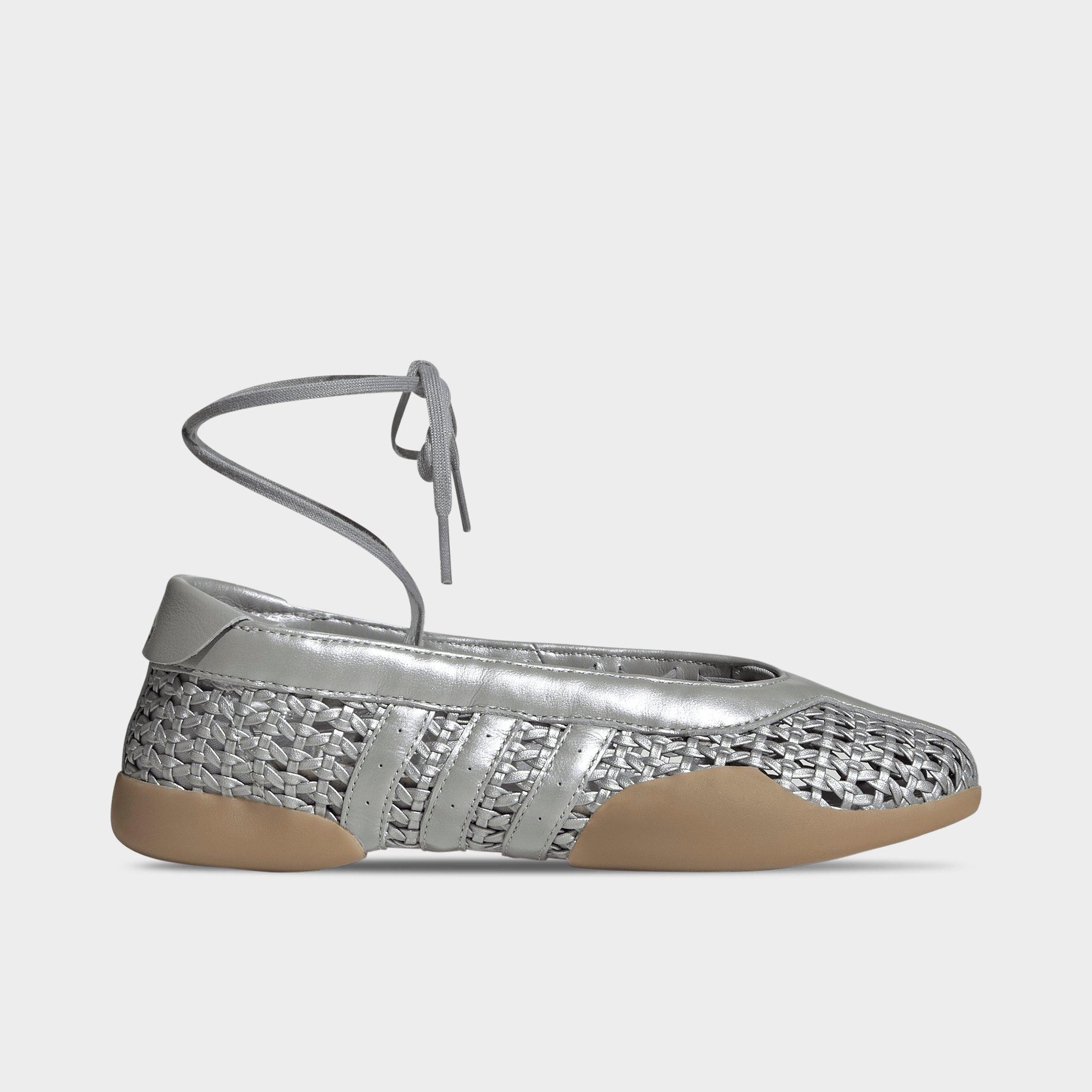 adidas Women's Originals Taekwondo Mei Woven Metallic Leather Ballet Casual Shoes in Silver Metallic/Silver Metallic/Gum Size: 7.0