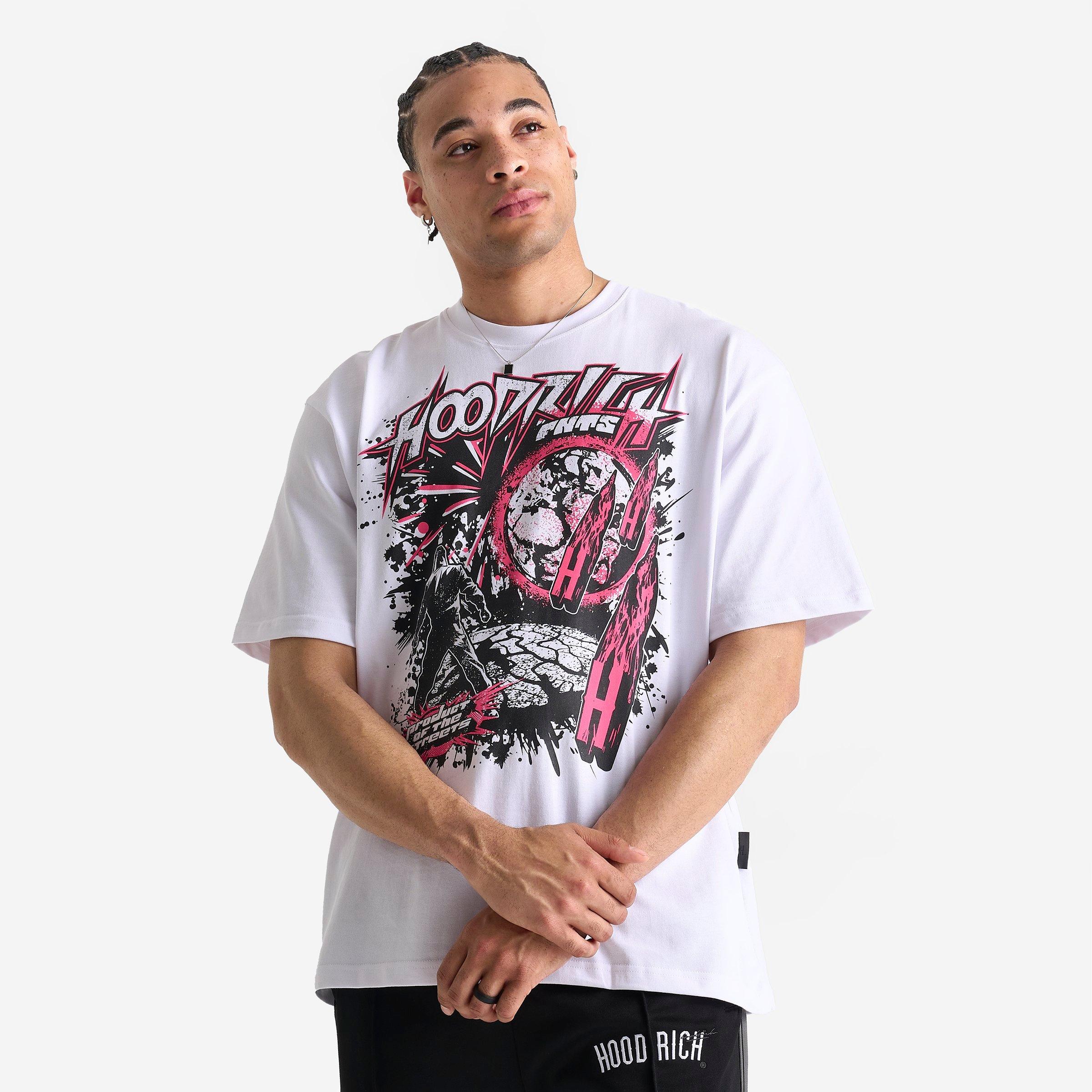 Hoodrich Men's Universe T-Shirt in White/Black/Pink Size: Small