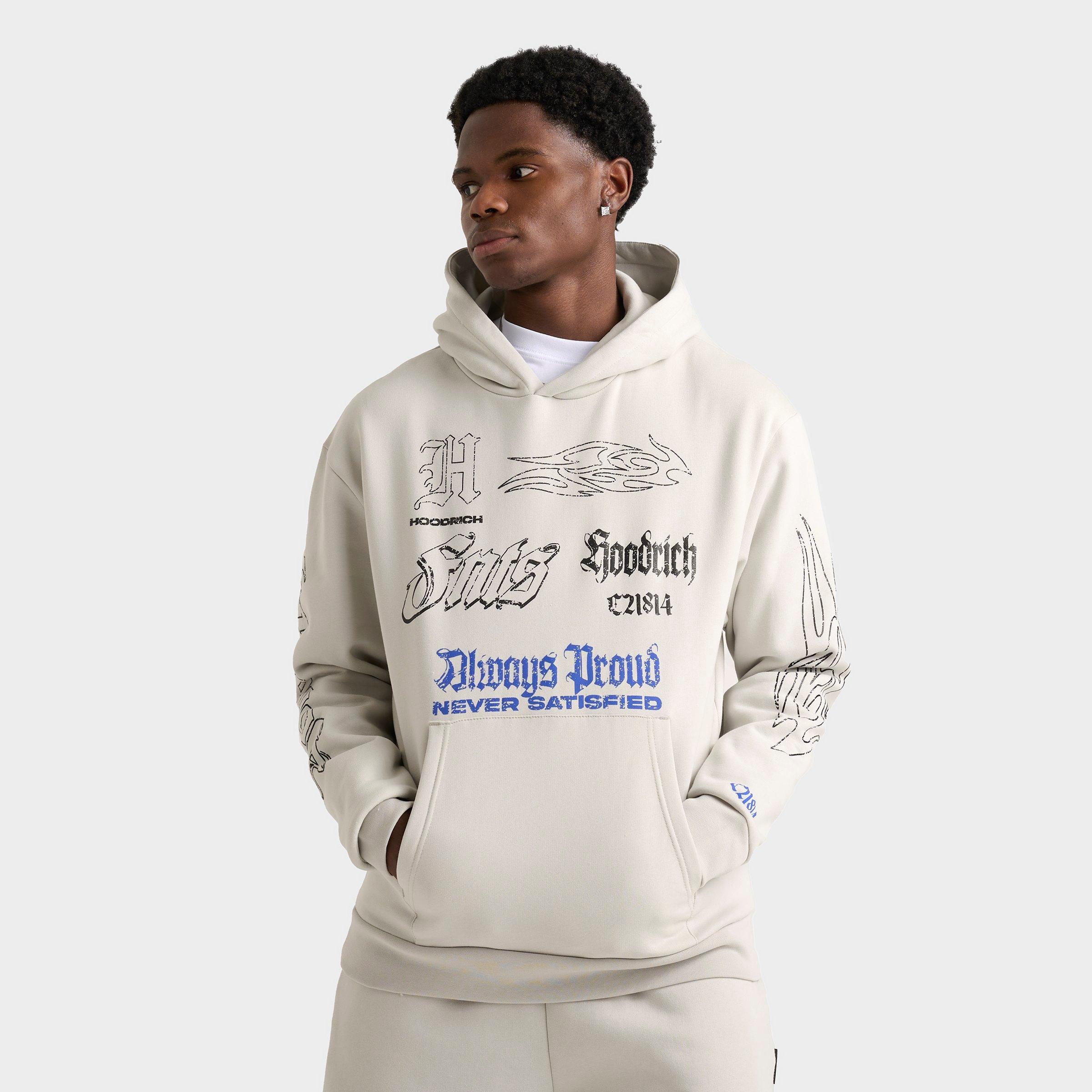 Hoodrich Men's Blaze Graphic Fleece Pullover Hoodie in Grey/Blue/Black Size: Small