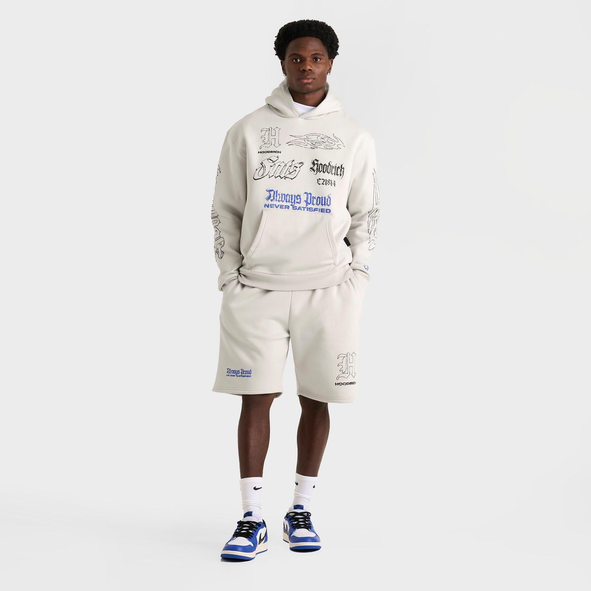 Hoodrich Men's Blaze Graphic Fleece Shorts in Heather Grey/Black/Blue Size: Small