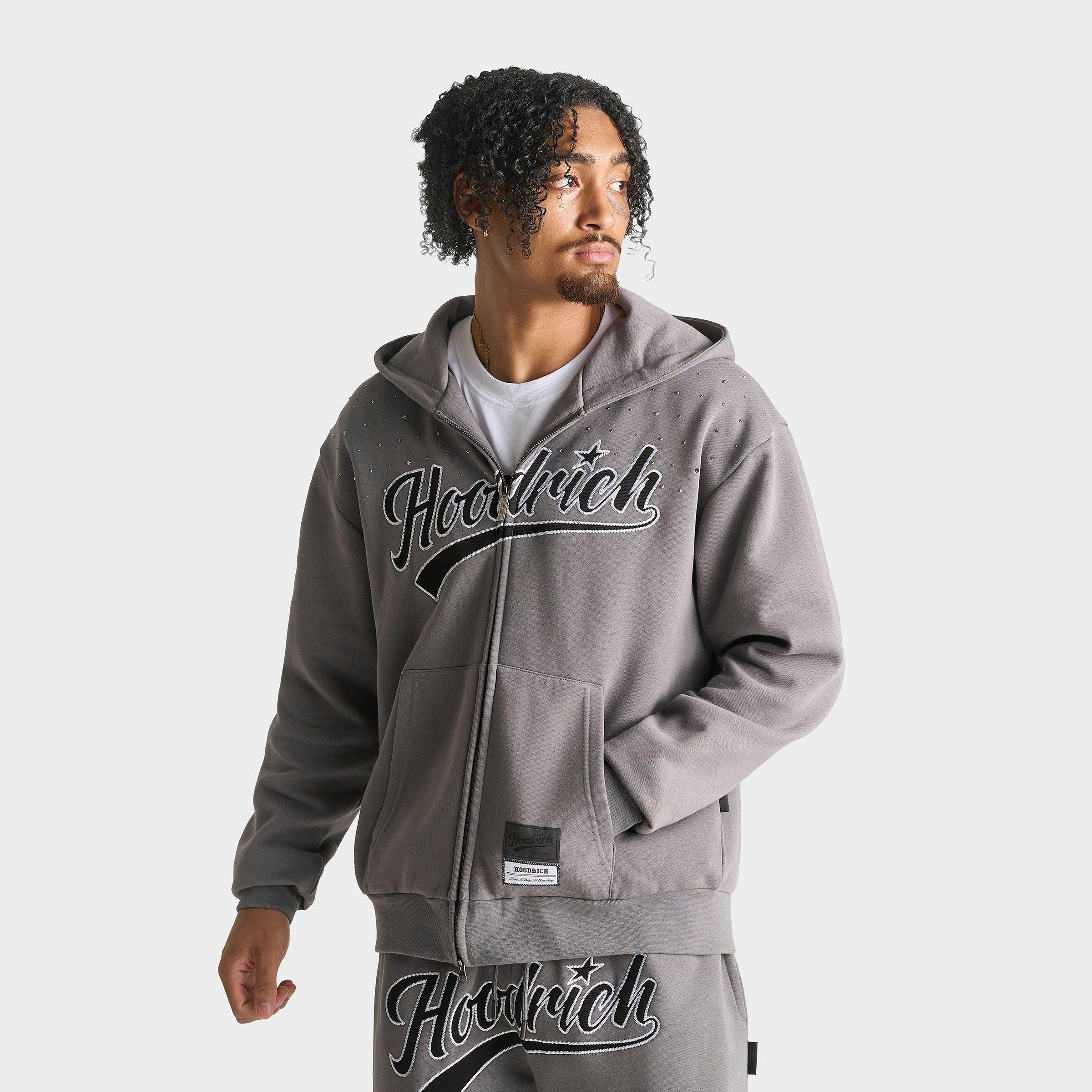 Hoodrich Men's Stade Oversized Fleece Full-Zip Hoodie in Grey/Black Size: Small