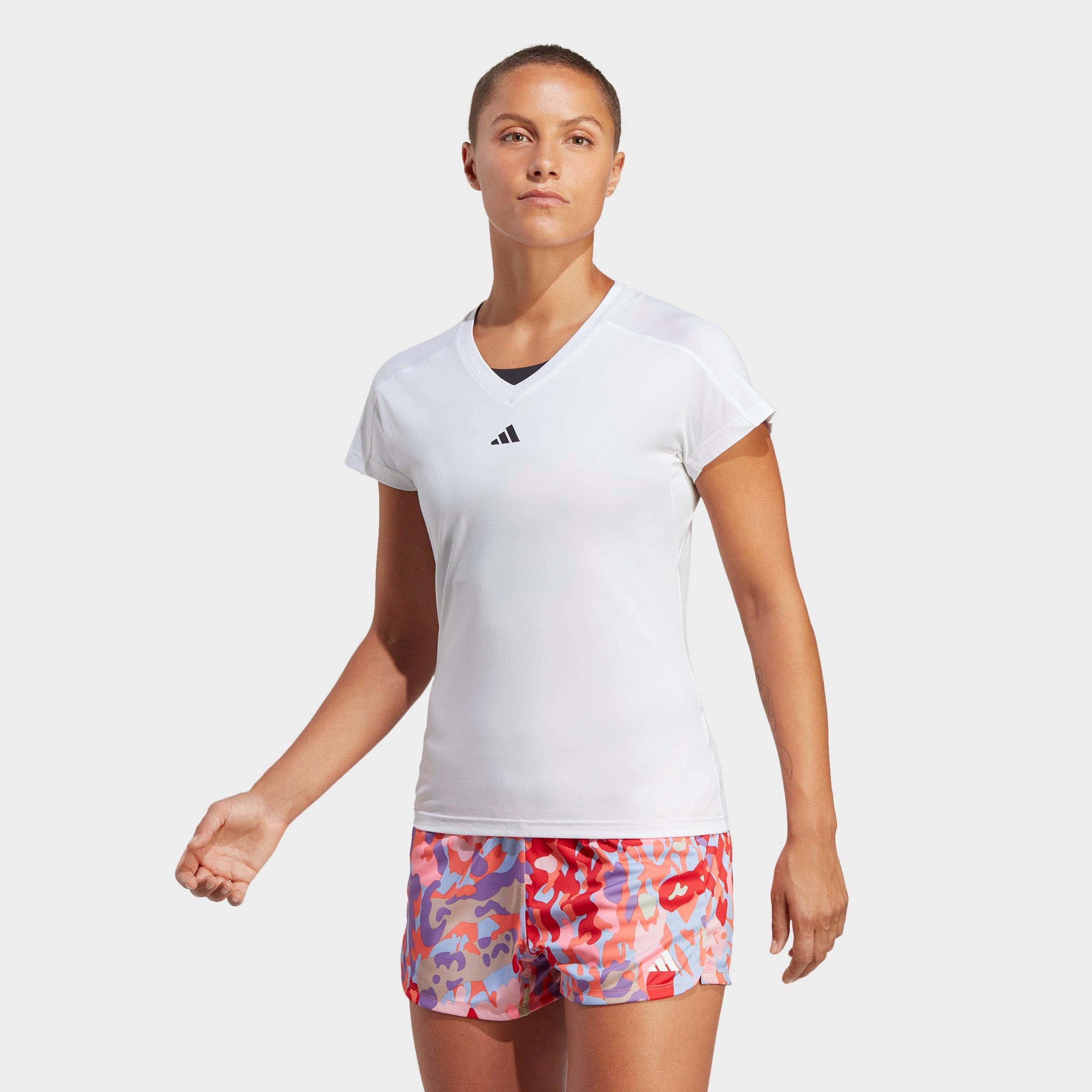 adidas Women's AEROREADY Train Essentials Minimal Branding V-Neck T-Shirt in WHITE Size: XS
