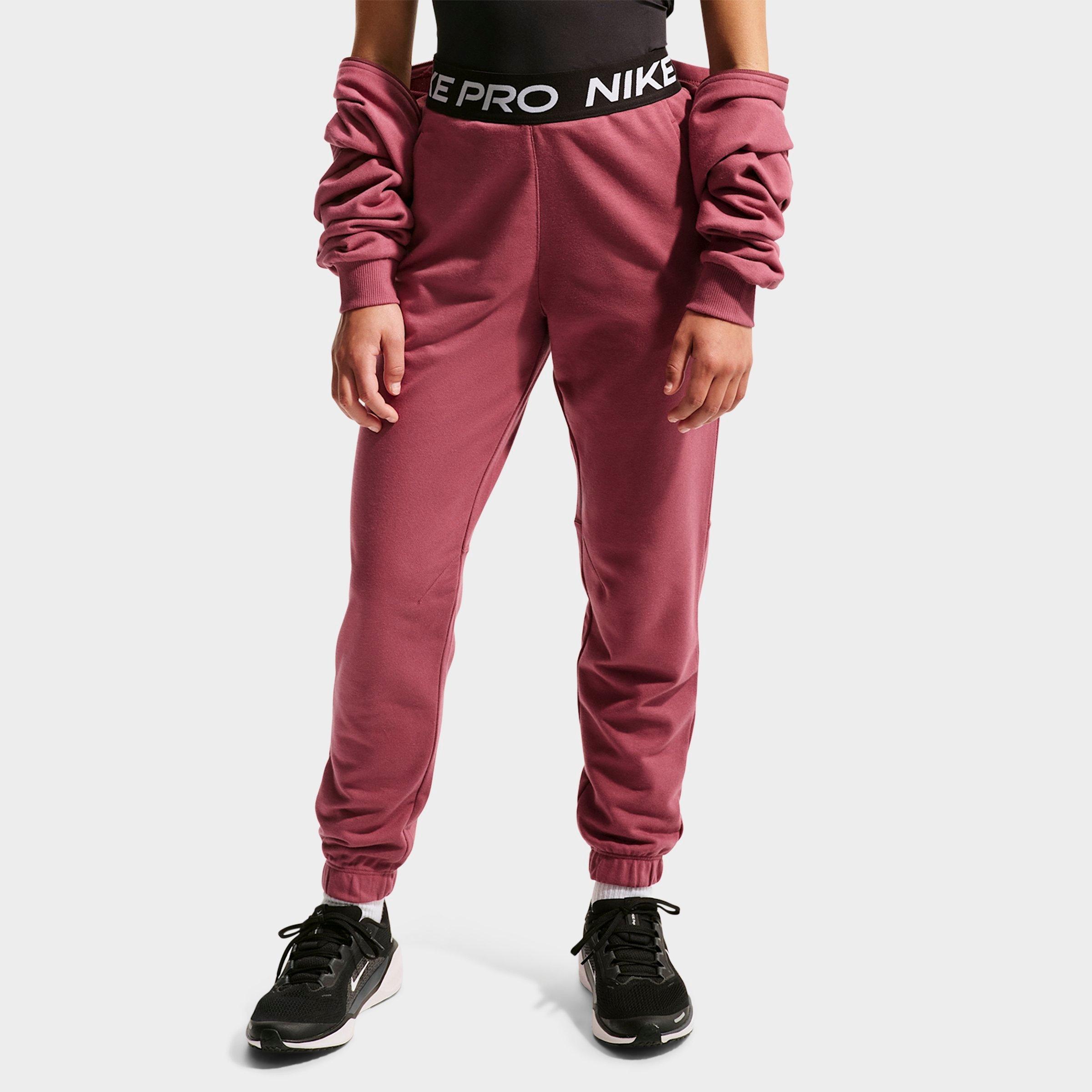 Nike Girls Big Kids Pro Fleece Dri-FIT Jogger Pants in Pink Smoke/Pink Smoke/Black Size: XL