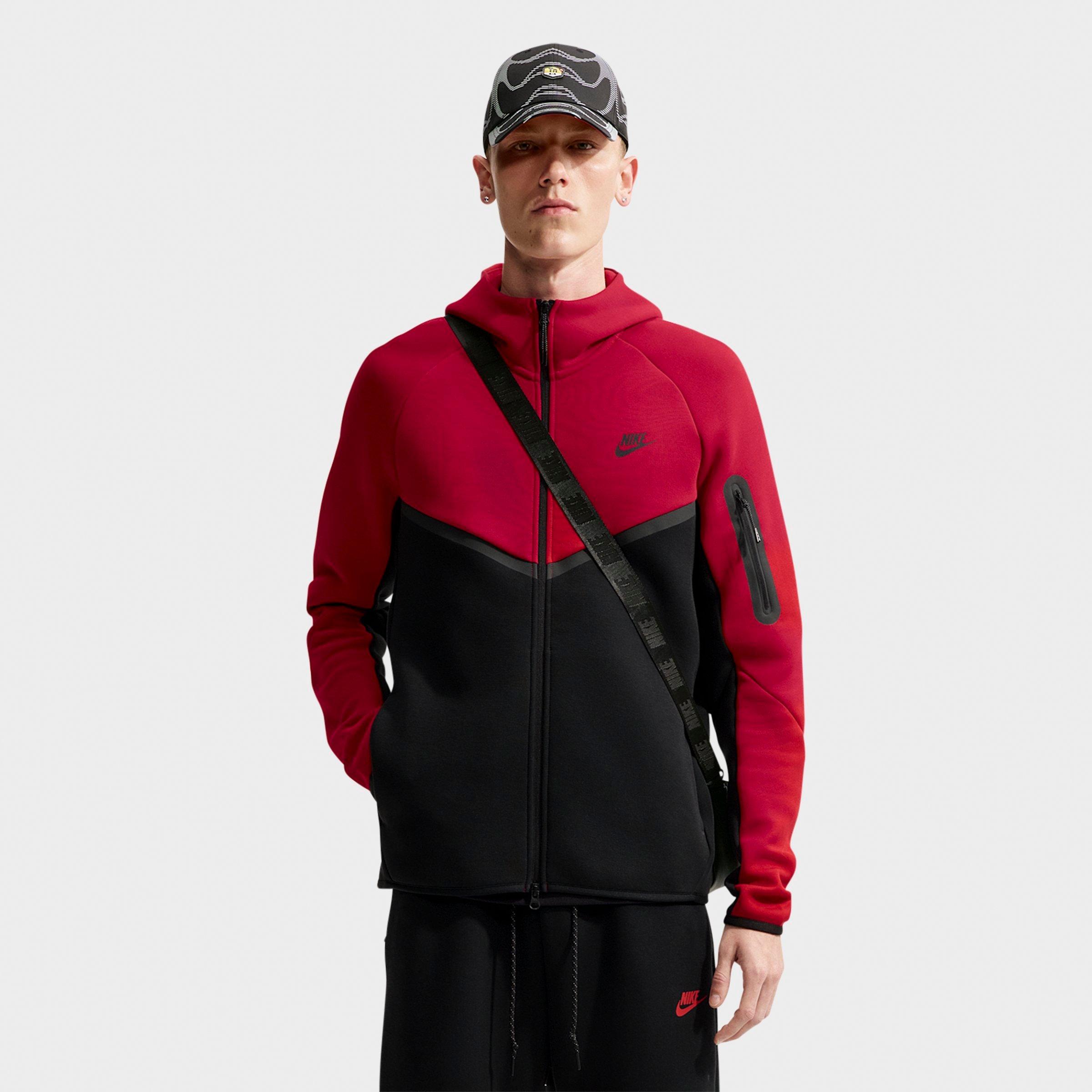Nike Men's Tech Fleece Windrunner Full-Zip Hoodie in Tough Red/Black Size: Large