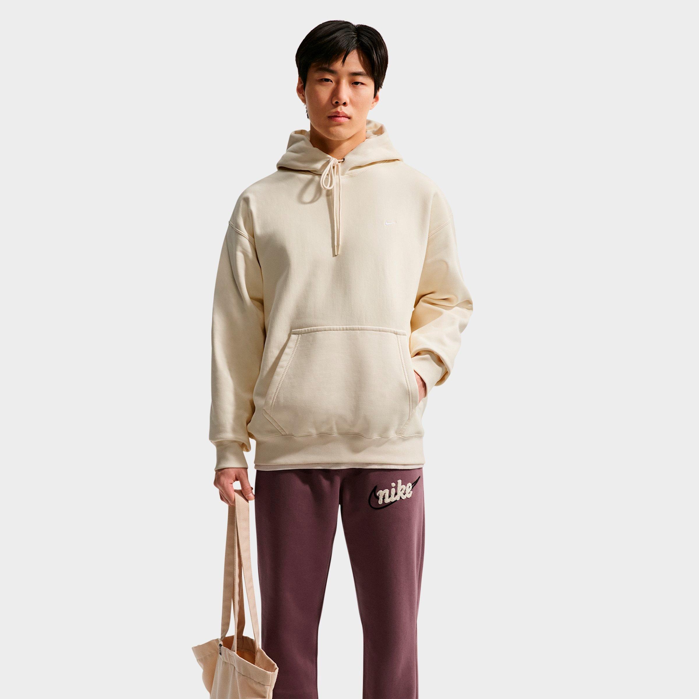 Nike Men's Solo Swoosh Fleece Pullover Hoodie in Coconut Milk/White Size: Medium