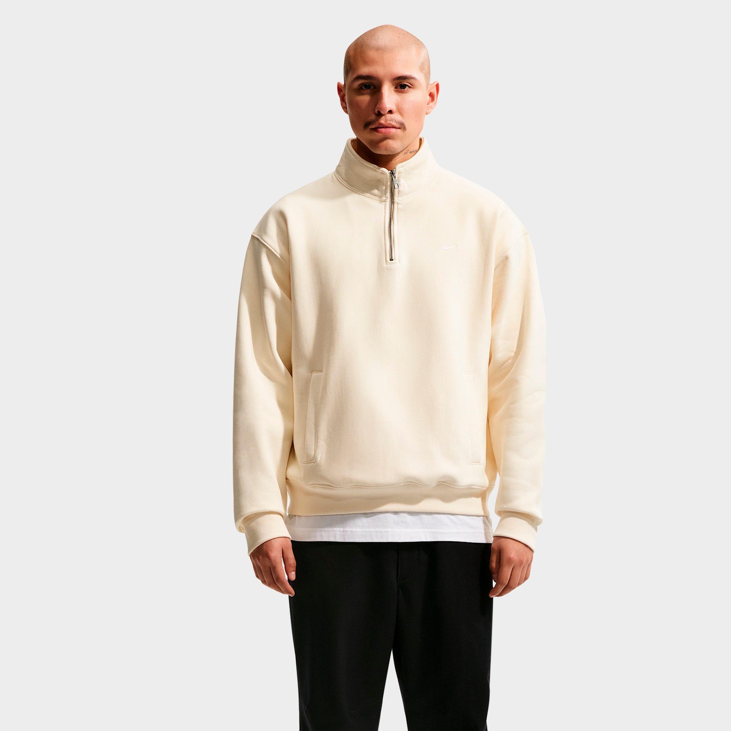 Nike Mens Solo Swoosh Fleece Quarter-Zip Top in Coconut Milk/White Size: Large