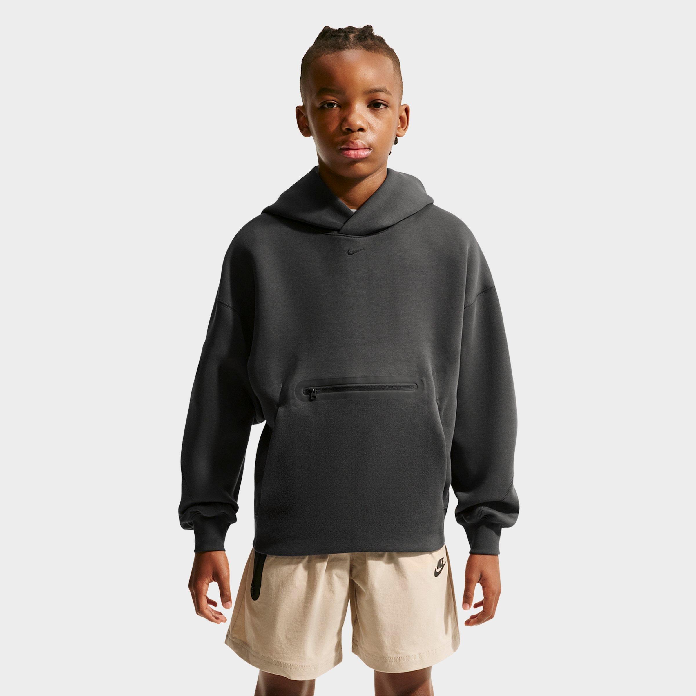 Nike Big Kids Sportswear Tech Fleece Oversized Pullover Hoodie in Anthracite/Black Size: Medium