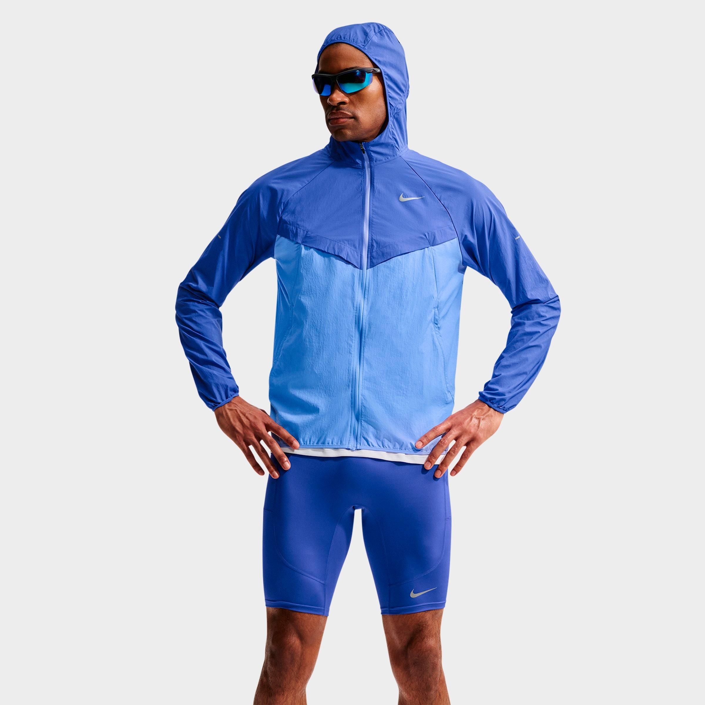 Nike Men's Stride Repel UV Running Jacket in Lapis/Royal Pulse/Reflective Silver Size: Medium