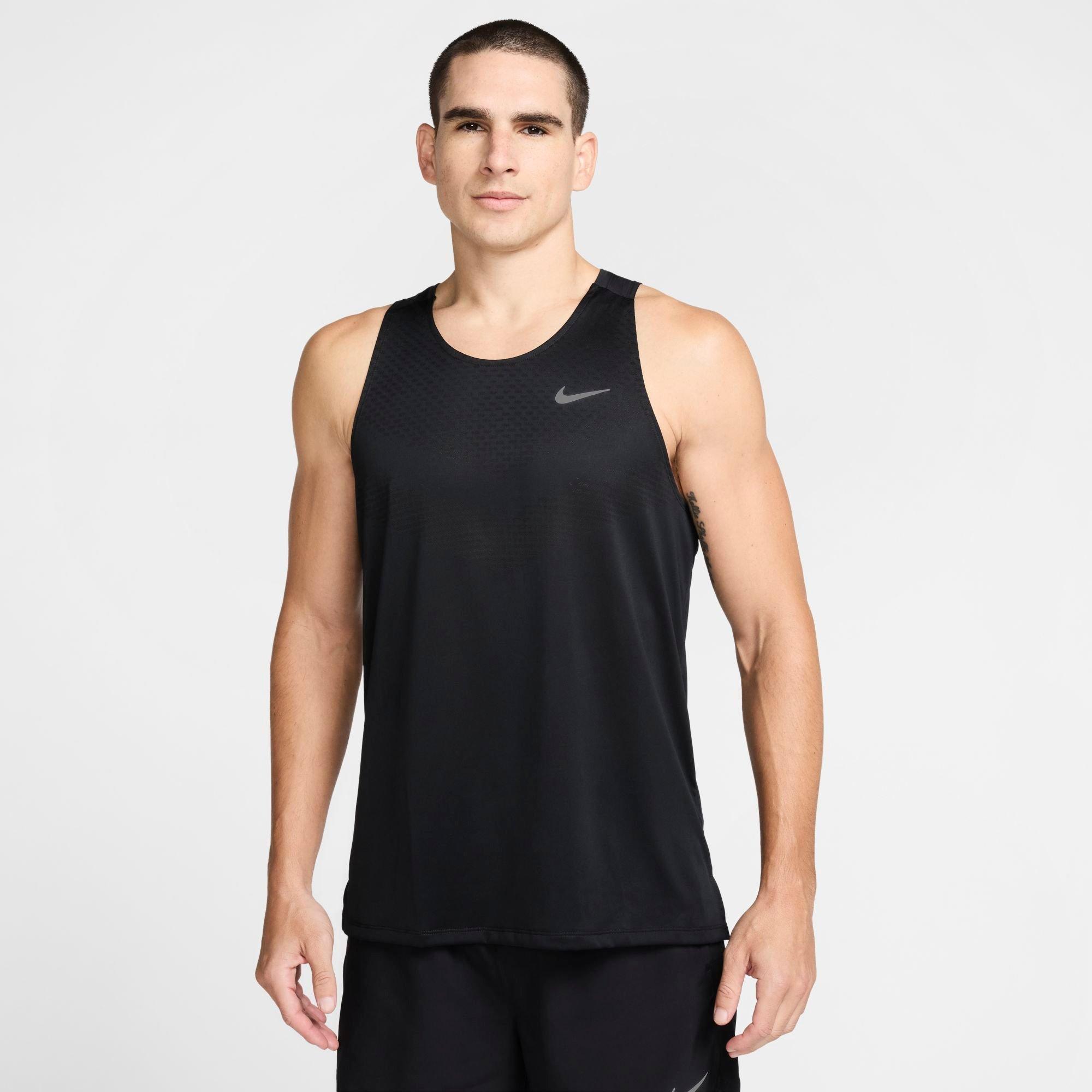 Nike Men's Stride Dri-FIT ADV Running Tank Top in BLACK/REFLECTIVE SIL Size: Small