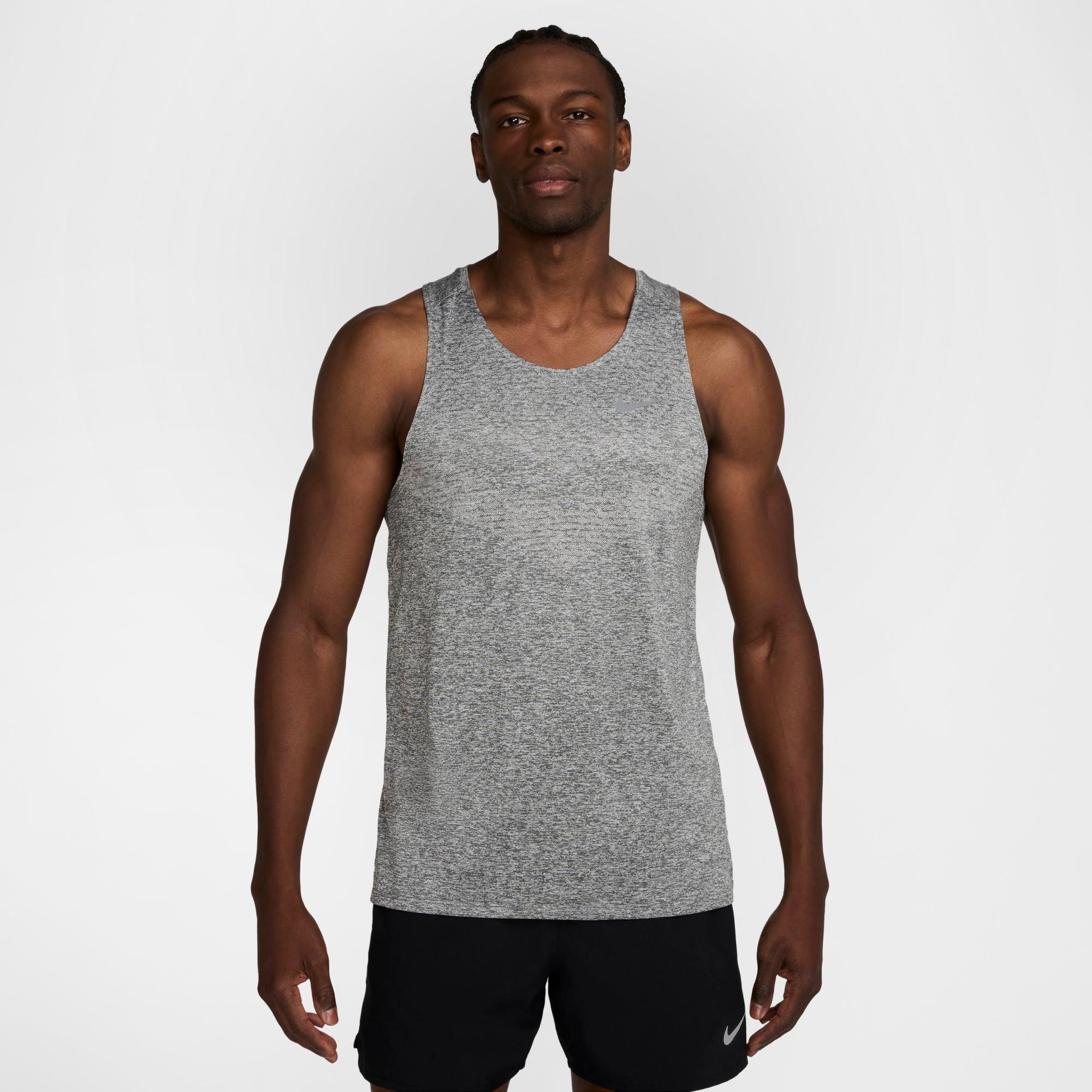 Nike Men's Stride Dri-FIT ADV Running Tank Top in SMOKE GREY/HTR/REFSI Size: Small