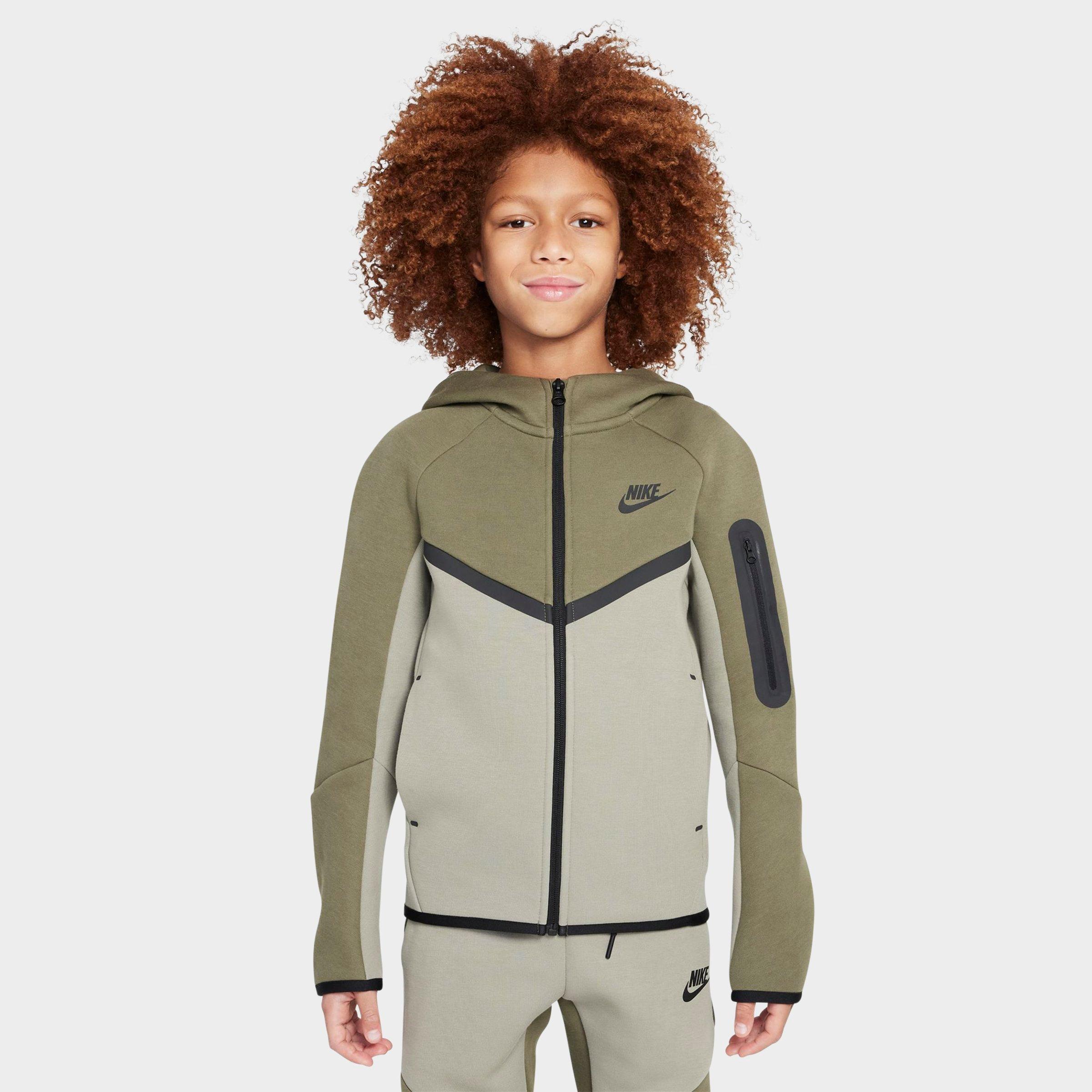 Nike Boys Sportswear Tech Fleece Full-Zip Hoodie in Light Armory Navy/Med Olive/Black Size: Small