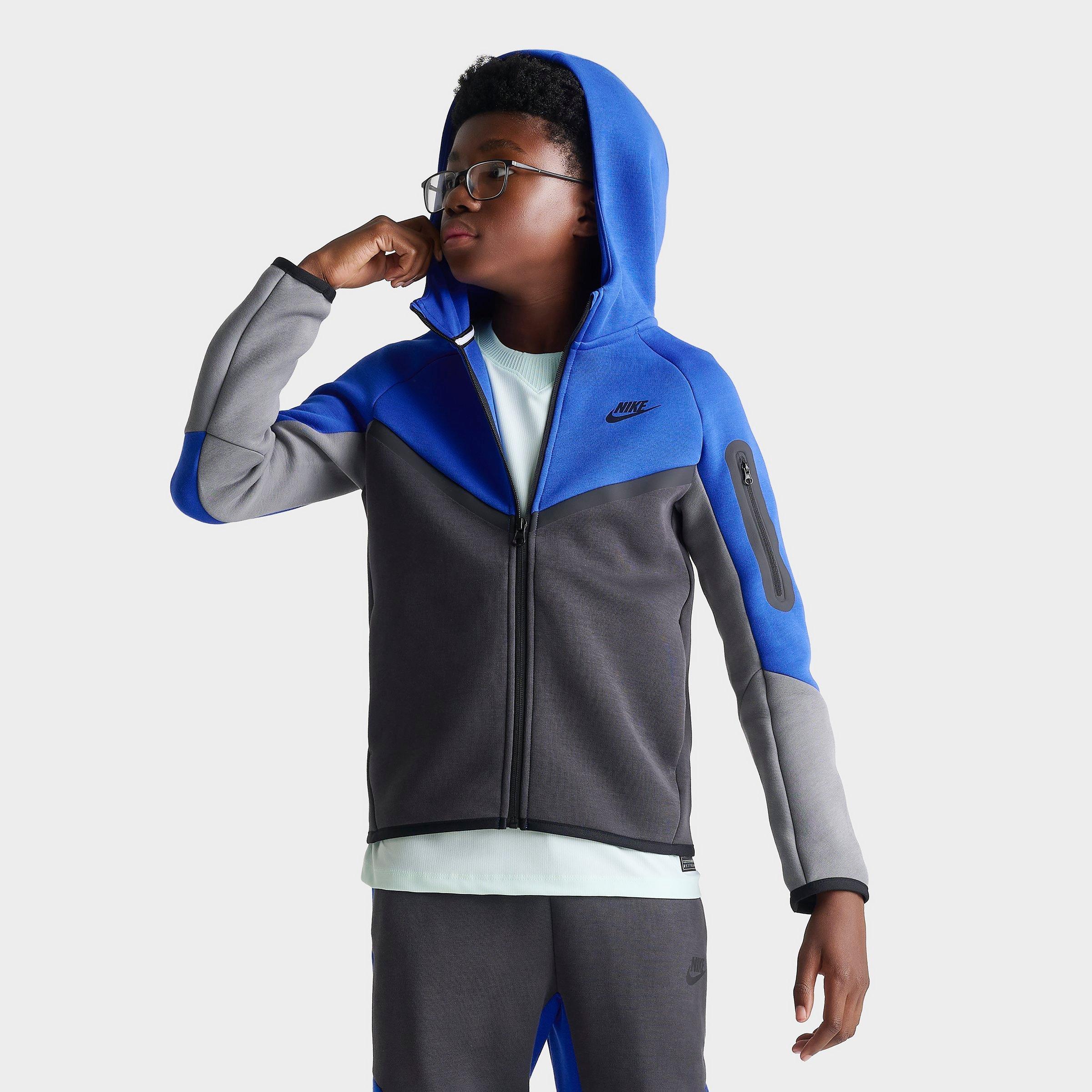 Nike Big Kids Sportswear Tech Fleece Full-Zip Hoodie in Game Royal/Anthracite/Smoke Grey Size: Medium