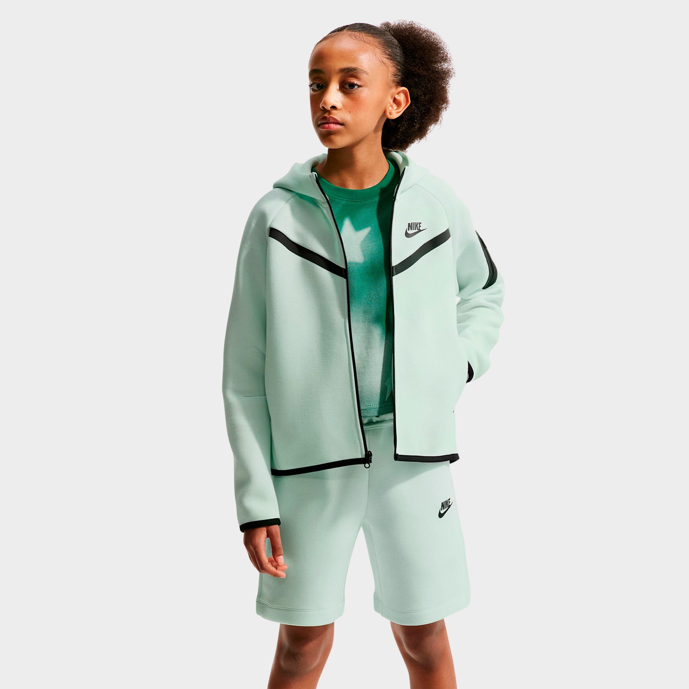 Nike Girls Big Kids Sportswear Tech Fleece Full-Zip Hoodie in Barely Green/Black Size: Small