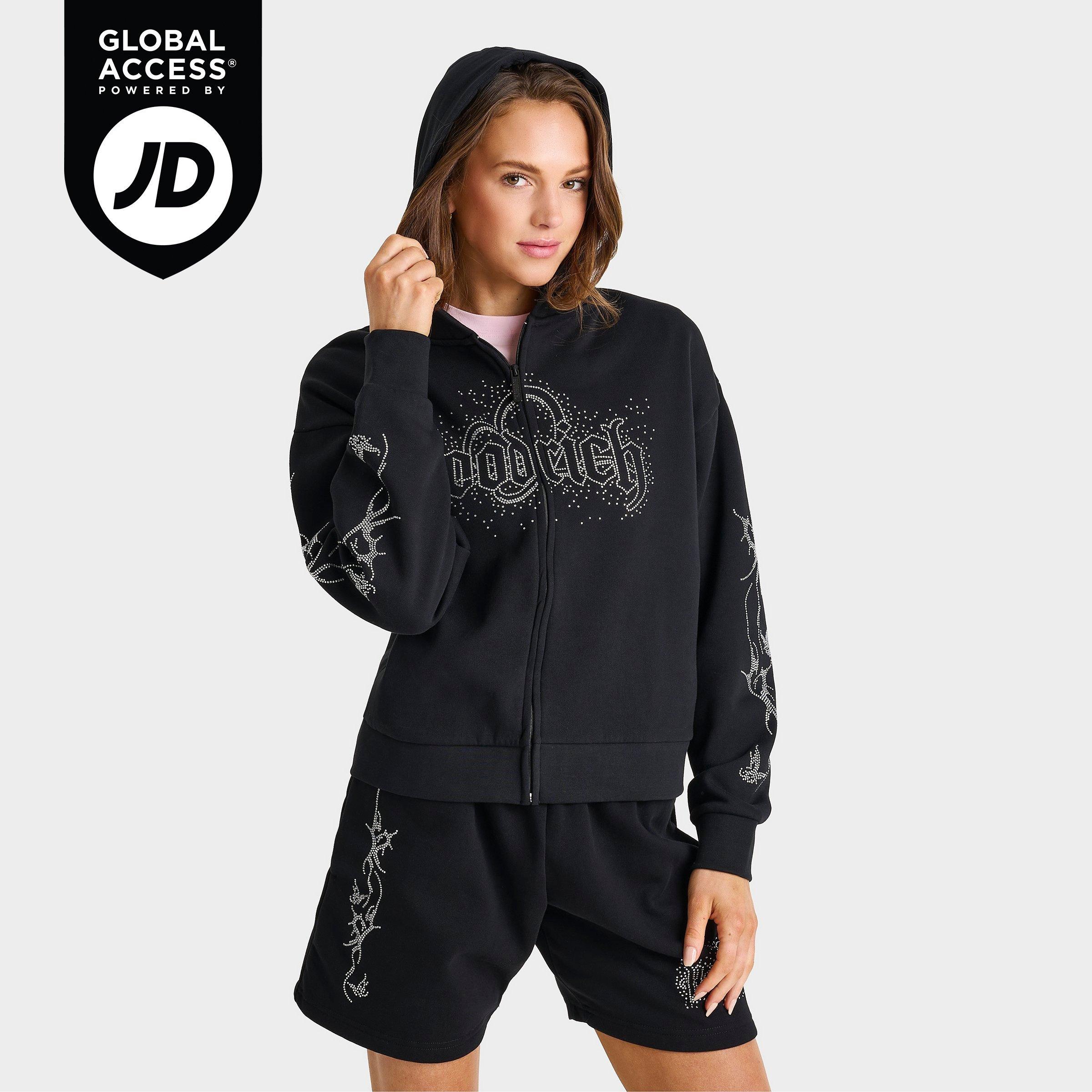 Hoodrich Women's Defuse Rhinestone Fleece Full-Zip Hoodie in Black Size: XS