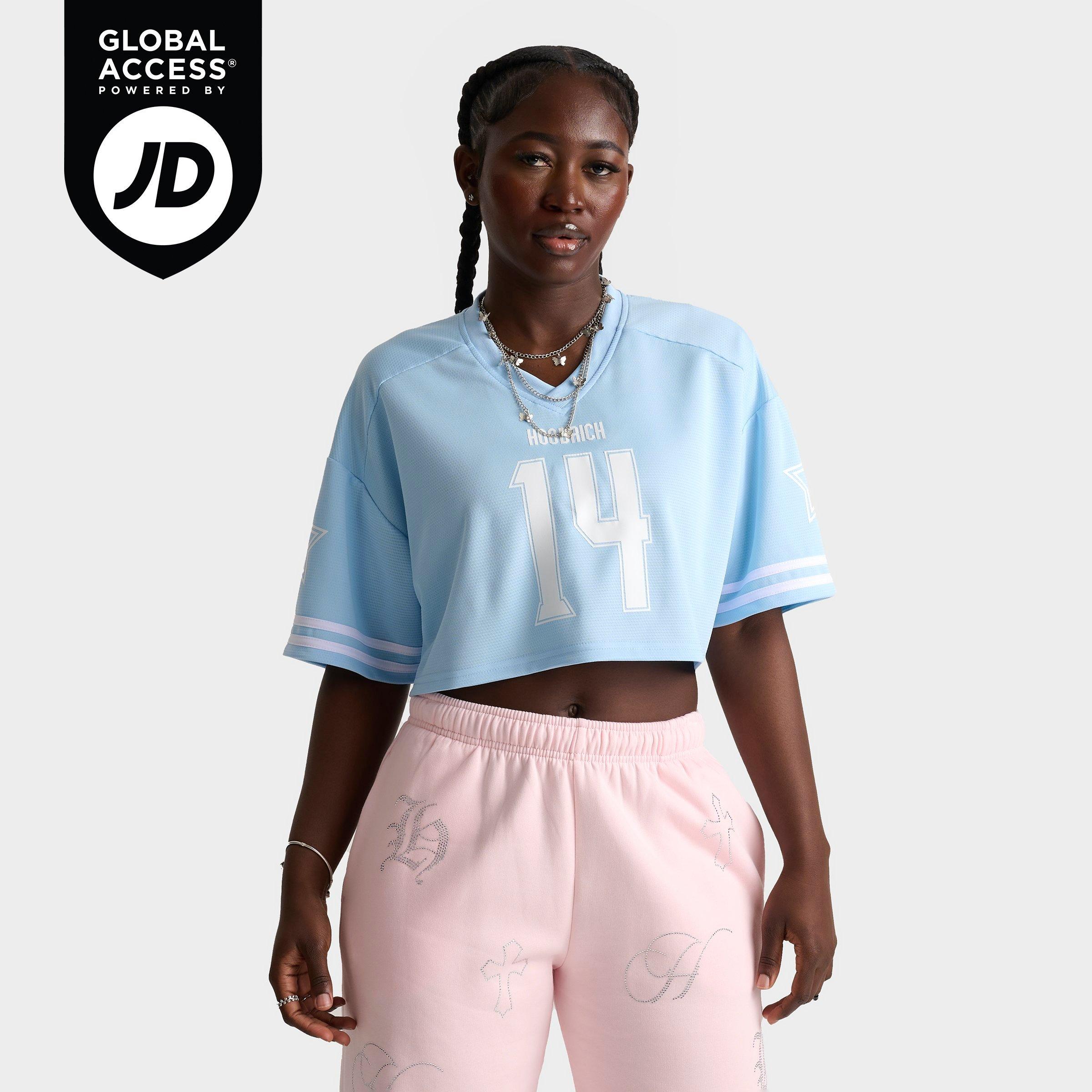 Hoodrich Women's Nova Cropped Jersey T-Shirt in Clear Sky Size: XS